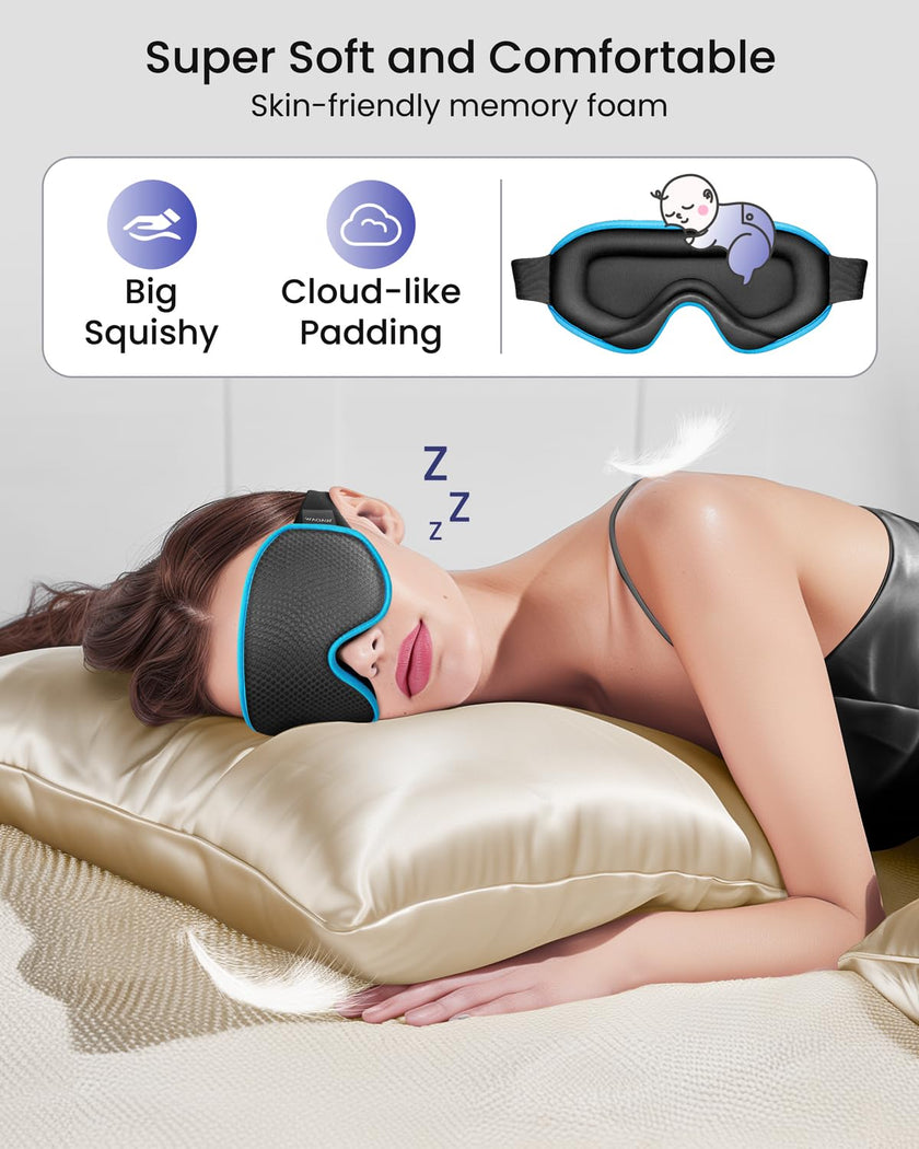 WAOAW Sleep Mask Blackout, Eye Mask for Sleeping - 3D Breathable Soft Comfortable， Adjustable Light Blocking Night Sleeping Mask（Blue） 🍁 All In One Marketplace Canada