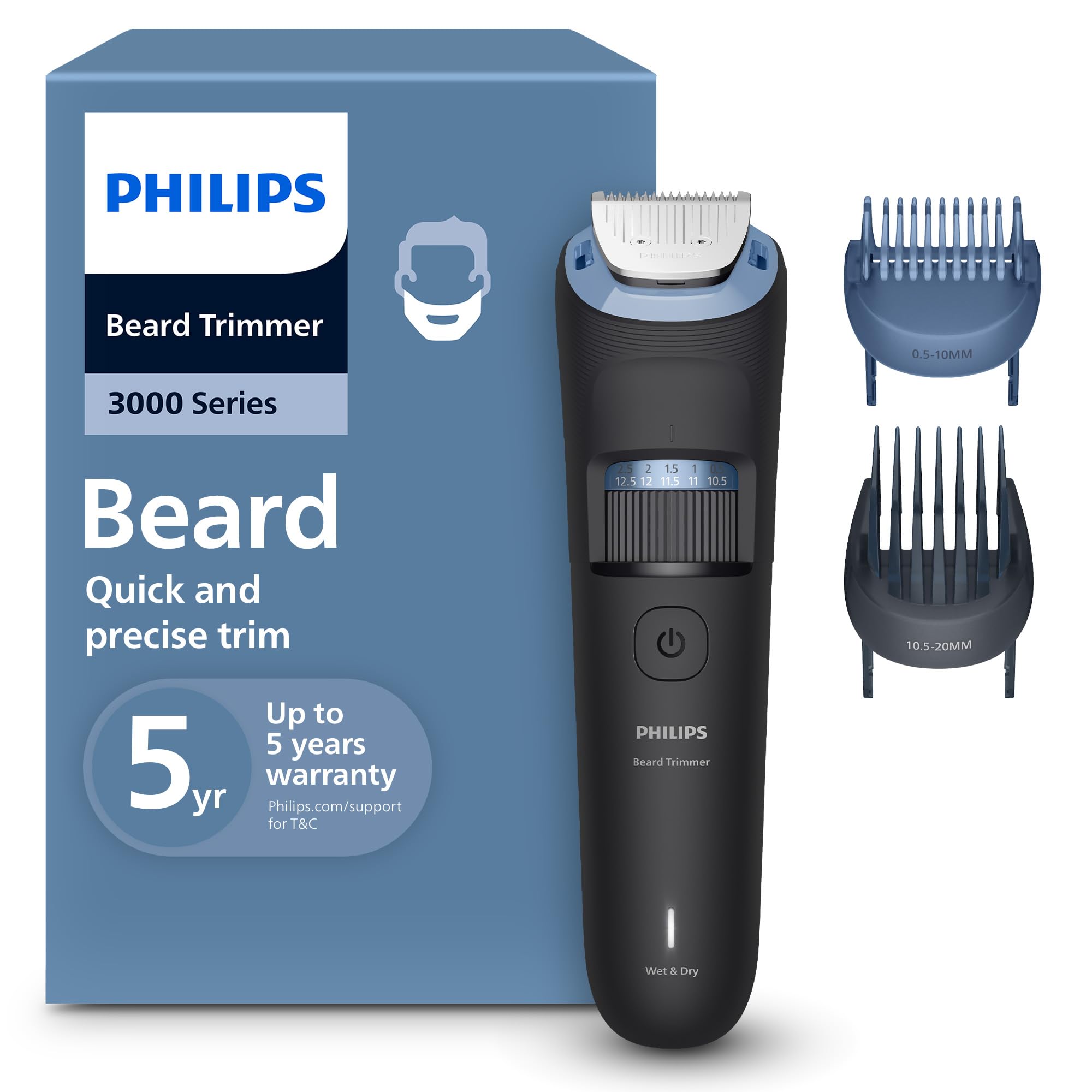 Philips Beard Trimmer 3000 Series - Self-sharpening Metal Blades, 40 Lock-in Settings, Lift&Trim Comb, 100% Waterproof, Battery Indicator, USB Charging, Model BT3660/15 🍁 All In One Marketplace Canada