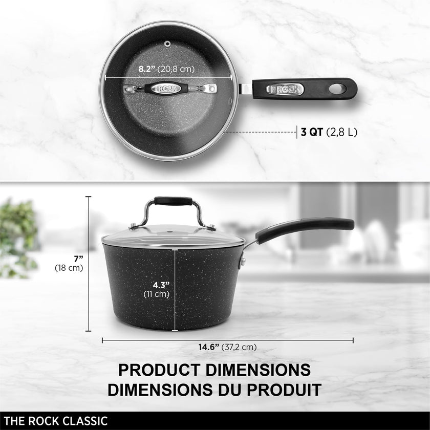 Starfrit The Rock 2.8L (3Qt) Non-Stick Saucepan - Durable Forged Aluminum - Oven Safe - PFOA Free - Easy to Clean - Black 🍁 All In One Marketplace Canada