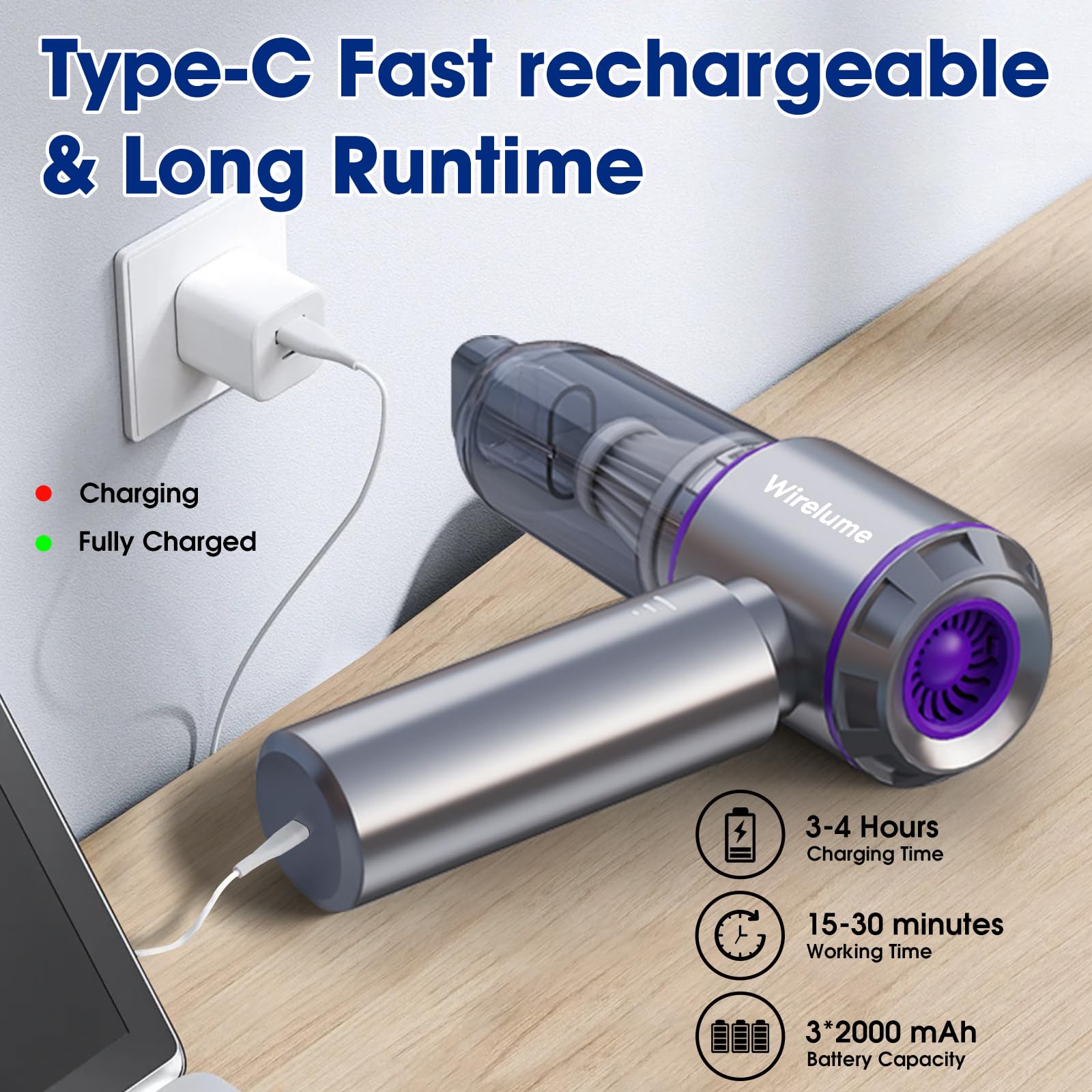 Handheld Car Vacuum Cleaner Cordless Powerful 22000Pa Strong Cyclonic Suction Blowing Brushless Motor Mini Portable Rechargeable Lightweight Hand Held for Pet Hair Vehicle Home Office Purple 🍁 All In One Marketplace Canada