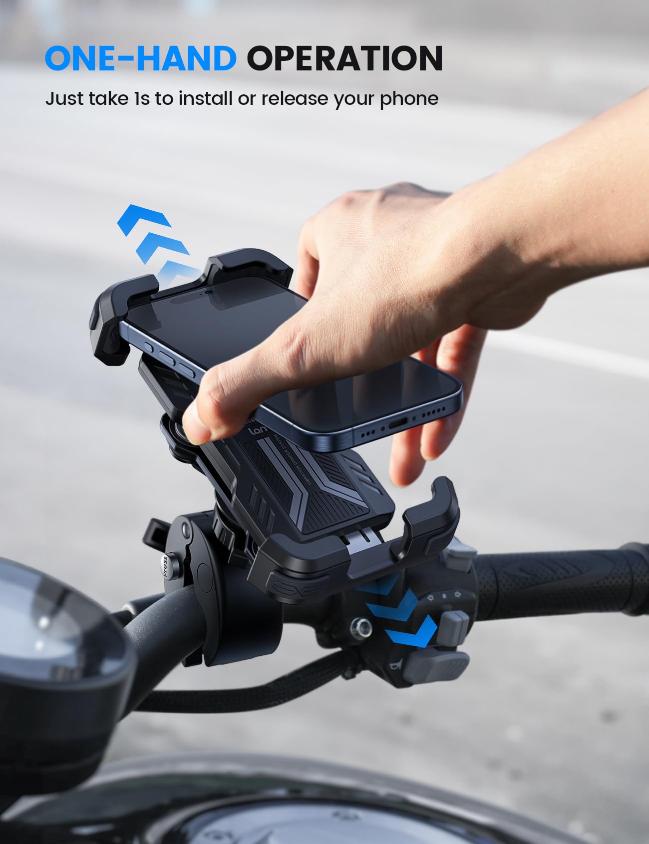 Lamicall Motorcycle Phone Mount Holder - [Dual Vibration Dampener] Anti Shake Motorcycle Phone Mount with Upgraded Handlebar Clamp, Bike Phone Mount for iPhone 14 15 Pro Max 16 17 Pro, 4.7-6.7