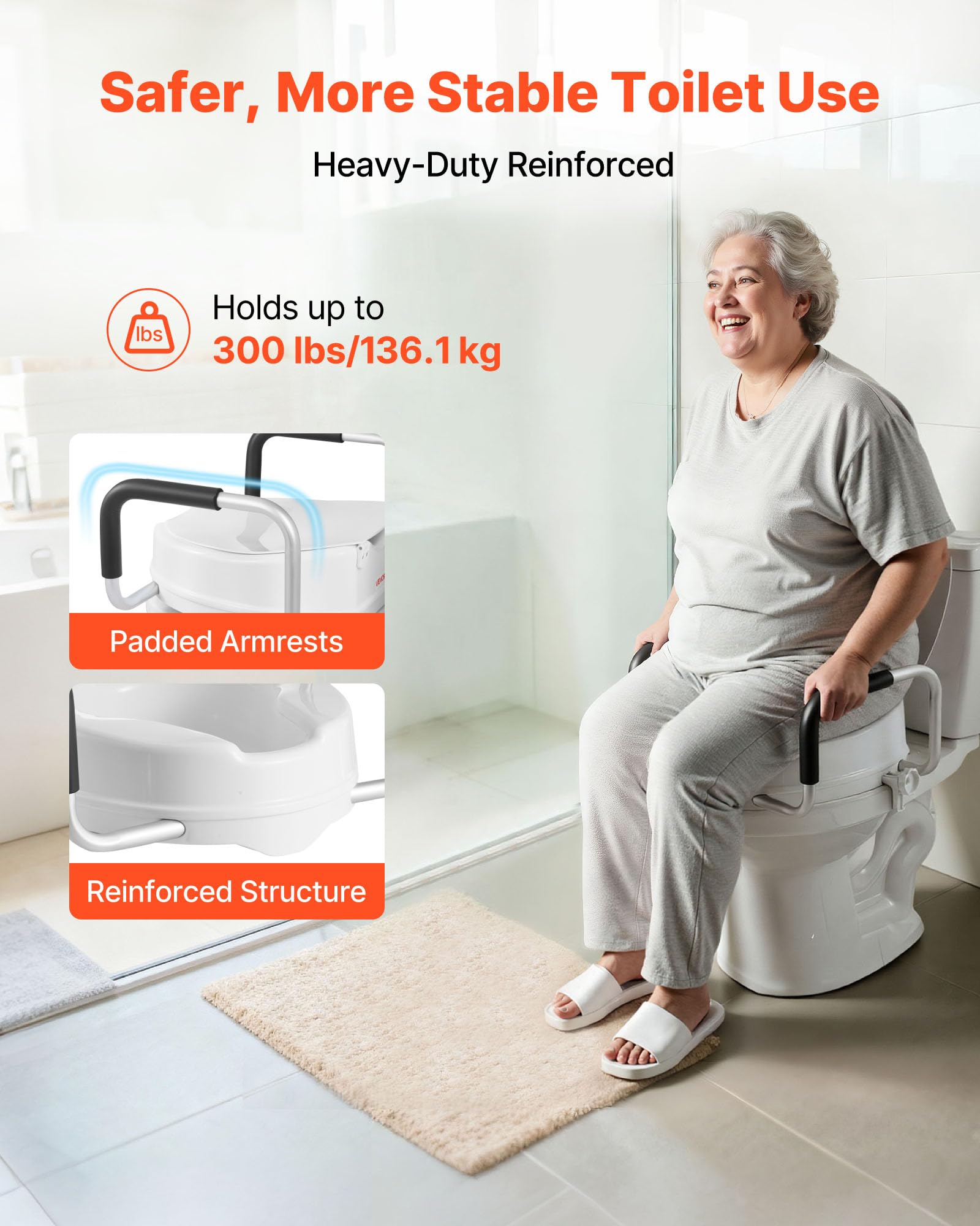 VEVOR Raised Toilet Seat with Arms, 300 lbs Load Capacity, 4-Inch Lift Height, Widened Commode Elevated Toilet Seat Riser with Padded Handles for Seniors, Elderly, Handicap, Disabled, and Adults Use 🍁 All In One Marketplace Canada