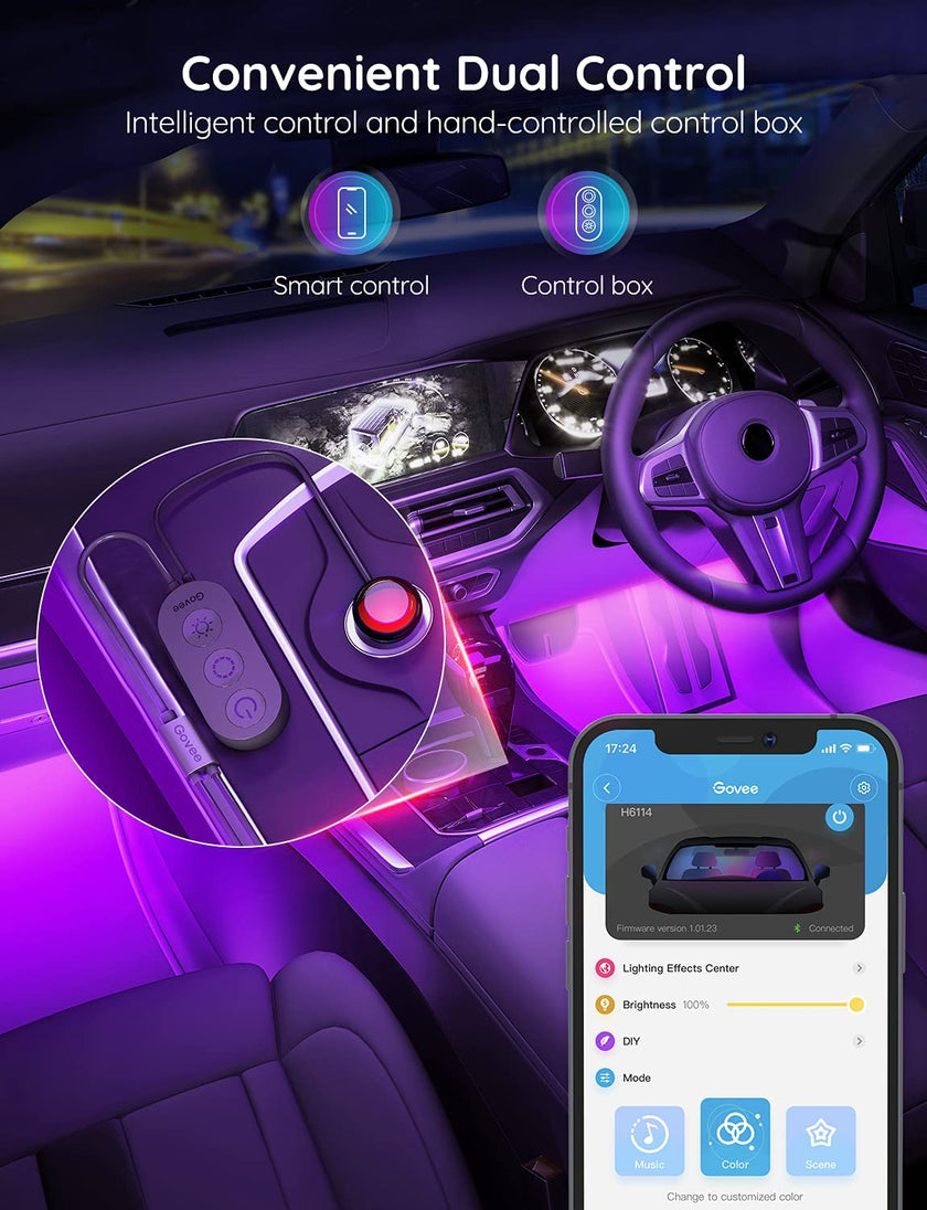 Govee Interior Lights for Car, App Control Smart Car Lights with DIY Mode and Music Mode, Waterproof LED Interior Lights with 2 Lines Design, RGB Under Dash Car LED Lights with Car Charger, DC 12V 🍁 All In One Marketplace Canada