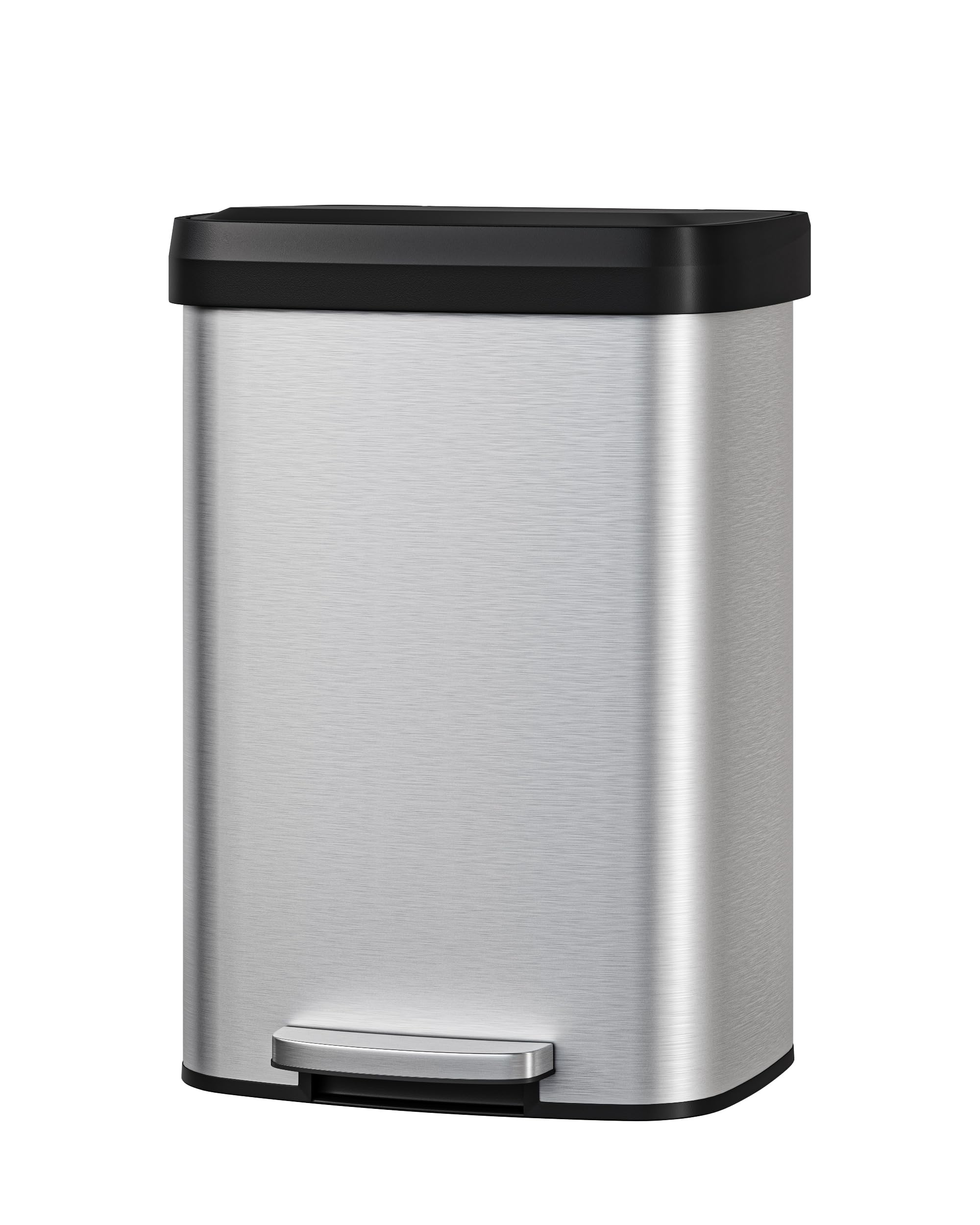 Garvee 13 gal / 50 L Stainless Steel Trash Can with Lid, Large Garbage Can for Kitchen, Rustproof Step-on Kitchen Metal Trash Bin with Liner Rim, Rear Handle, Soft Close Plastic Lid, Silver 🍁 All In One Marketplace Canada