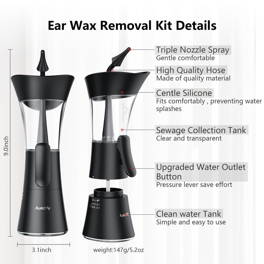 Manual Ear Wax Removal Kit - One-Hand Control Ear Cleaner Tool, Easy to Use Ear Irrigation Flushing System with Soft Silicone Tip for Effective & Safe to Clean Ear Built Up Wax Home Use(Black) 🍁 All In One Marketplace Canada