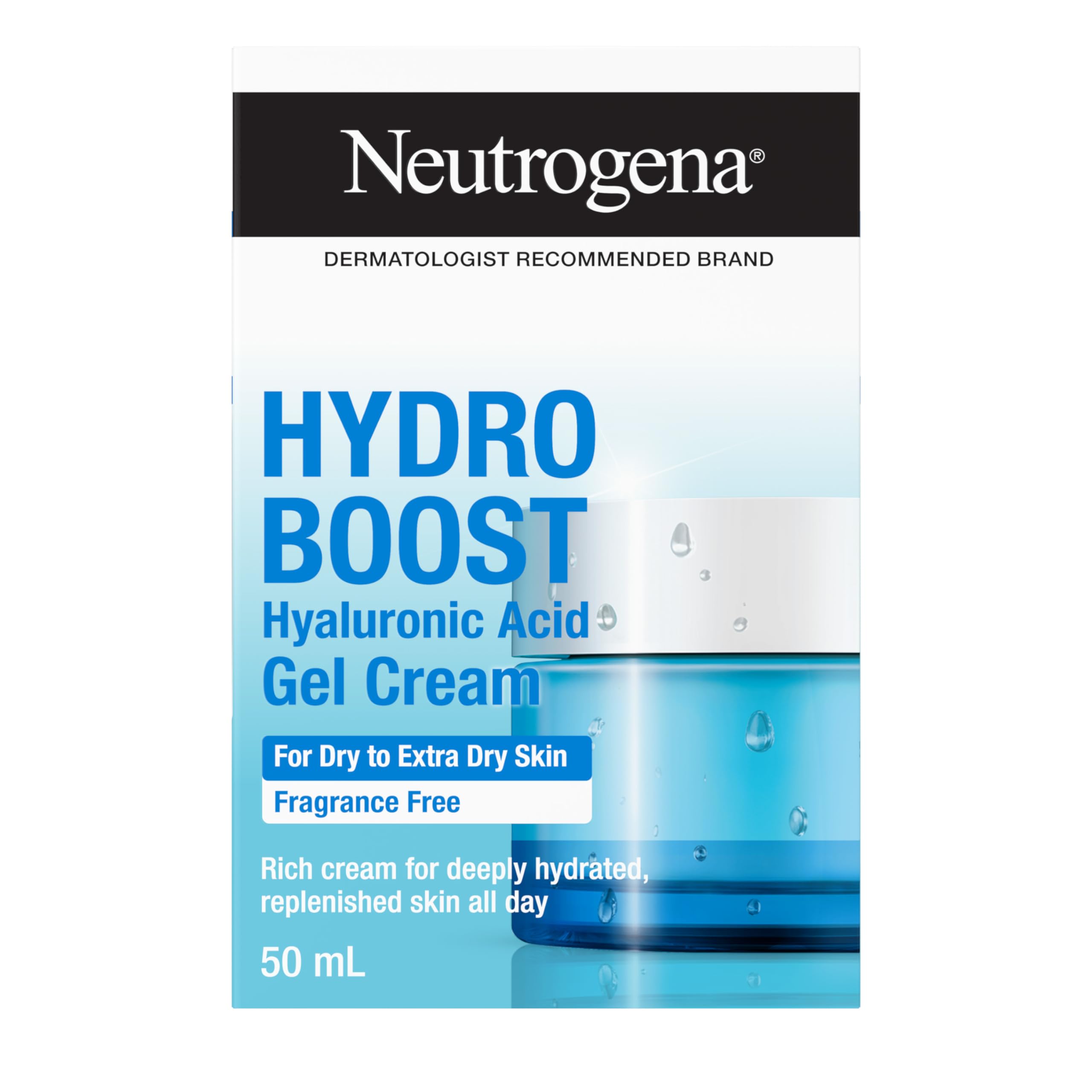 Neutrogena Fragrance Free Hydro Boost Gel Cream for Extra Dry Skin, Hyaluronic Acid Face Moisturizer for Extra-Dry Skin, Sensitive & Acne-Prone Skin Provides Long Lasting Hydration, Non-Comedogenic, 50ml 🍁 All In One Marketplace Canada