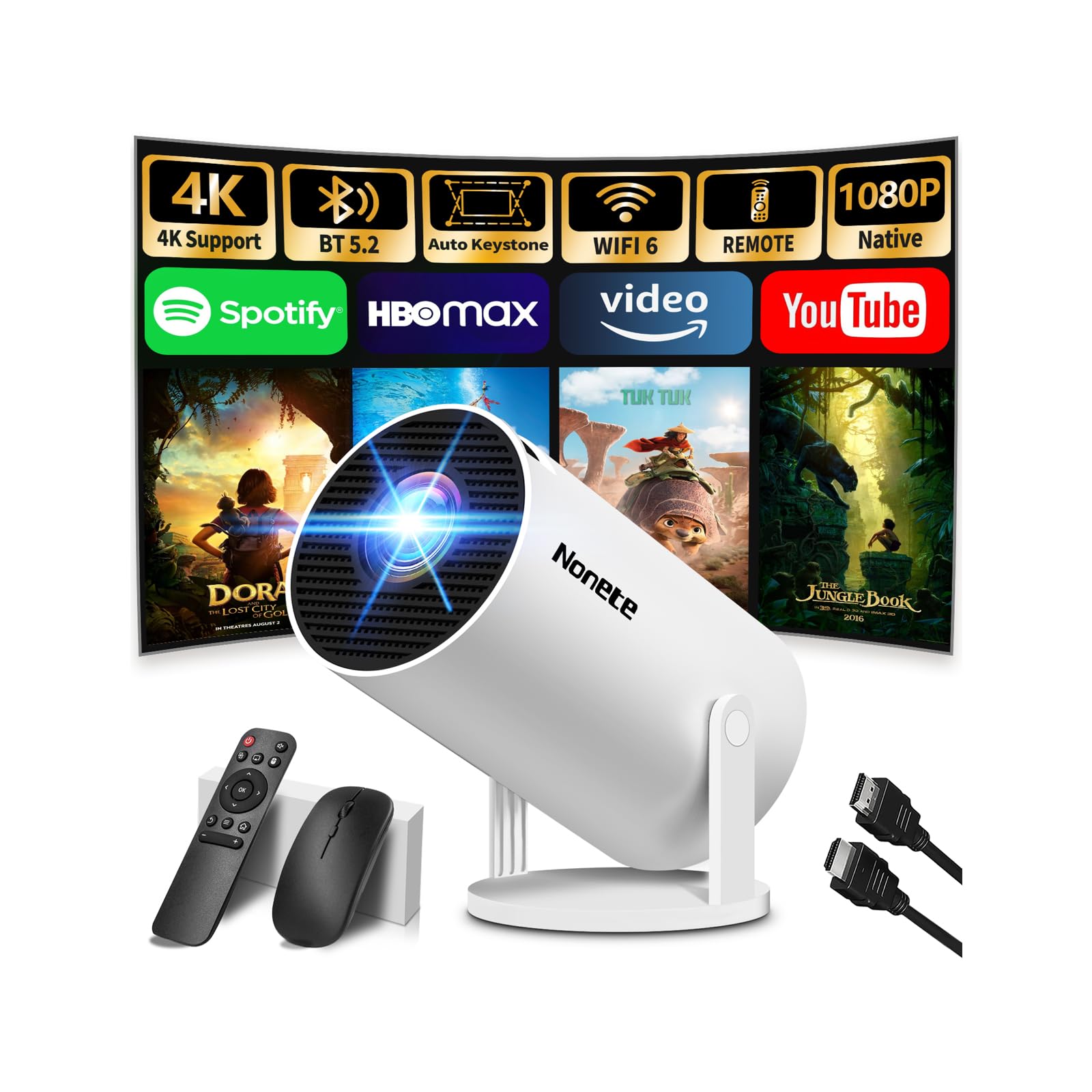 [2026 Upgraded] Mini Projector Support 4K 1080P FHD Auto Keystone 270° Rotatable with WiFi 6 and Bluetooth 5.2 Projector Portable Compatibile with HDMI/TV Stick/Memory Stick/Laptop,White 🍁 All In One Marketplace Canada
