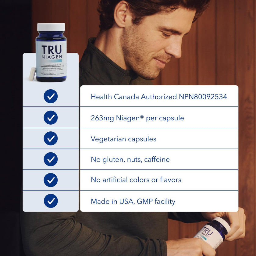 NAD Supplement 300mg per Serving - 30 Day Supply, Clinically Proven to Increase NAD+, Patented Nicotinamide Riboside, Cellular Health & Energy Metabolism, Health Canada Licenced, 30 Capsules 🍁 All In One Marketplace Canada