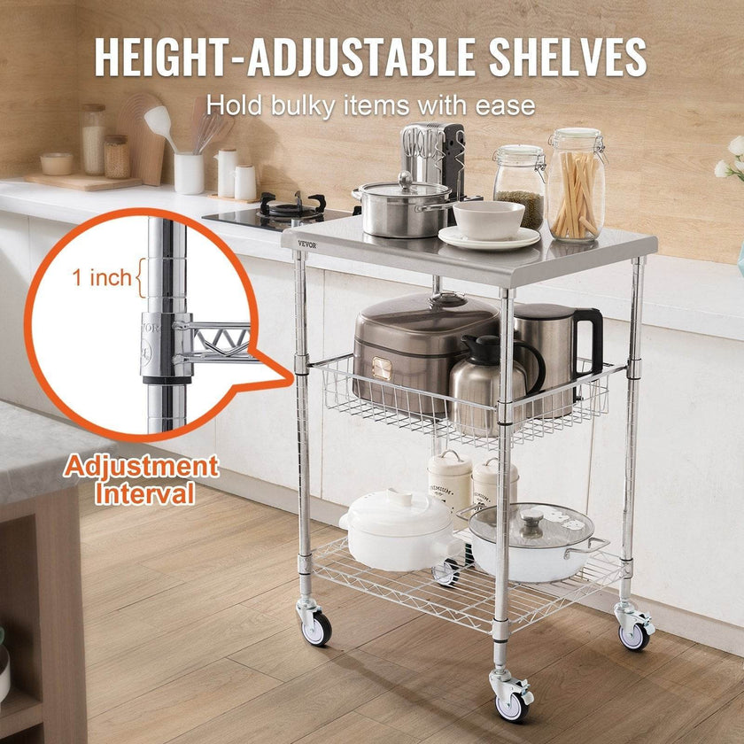 VEVOR 3-Tier Workbench Utility Cart for Kitchen Office