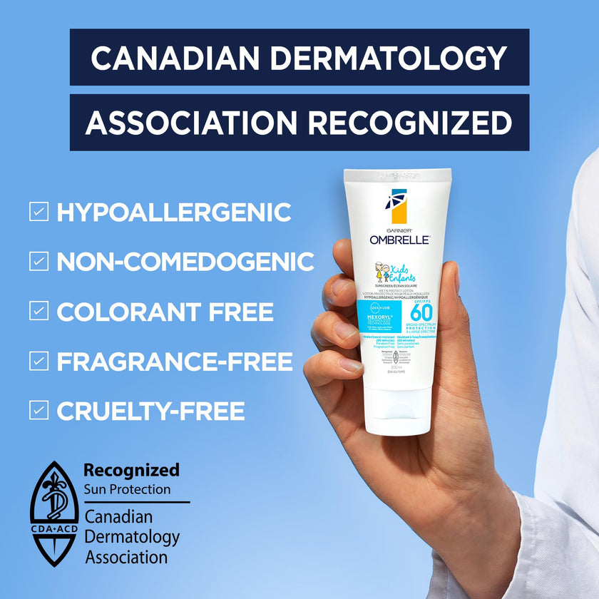 Garnier Ombrelle Kids Sunscreen Lotion SPF 60, Formulated for Sensitive Skin, Body Sunscreen, Fragrance-Free, Very High Broad-Spectrum UVA/UVB Protection, Water Resistant, 200ml 🍁 All In One Marketplace Canada