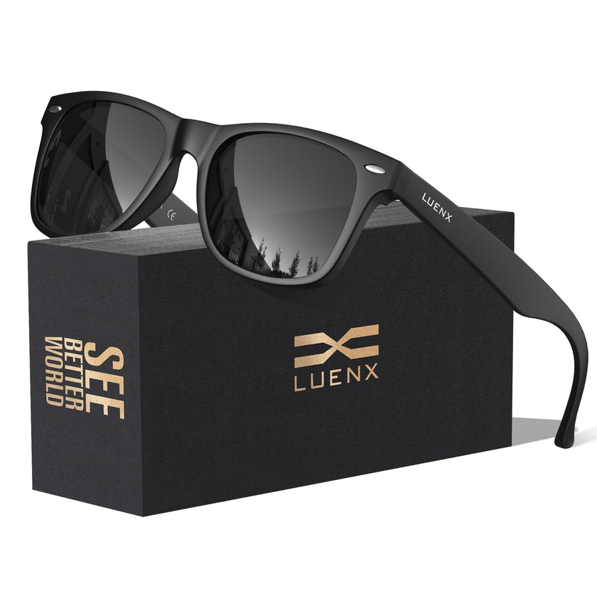 LUENX Polarized Sunglasses for Men Women UV400 Protection Non-mirrored Black Lens Matte Black Square Frame 54MM 🍁 All In One Marketplace Canada