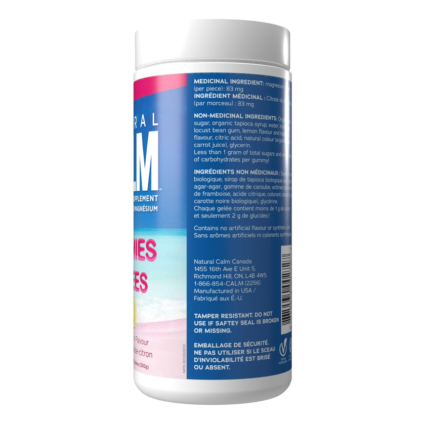 Natural Calm Magnesium Gummies (Raspberry Lemon Flavour), 120 Count - Chewable - Fast Absorbing - Relaxing - Vegan, Gluten-free, Ages 4 and up 🍁 All In One Marketplace Canada