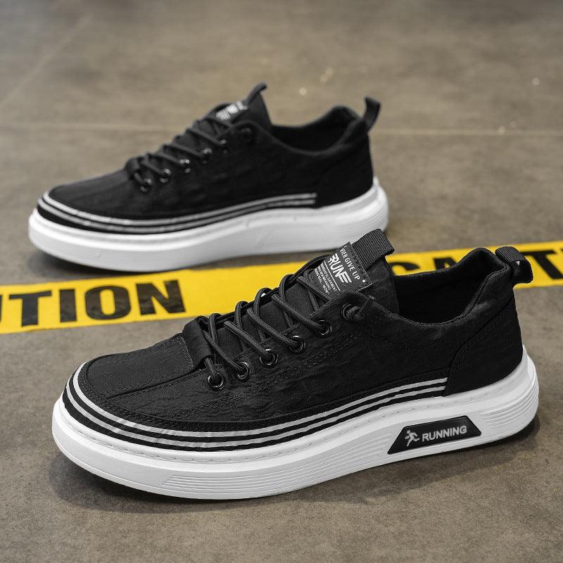 Men's Canvas Slip-On Sneakers Striped Color-Block Low-Top Casual Shoes