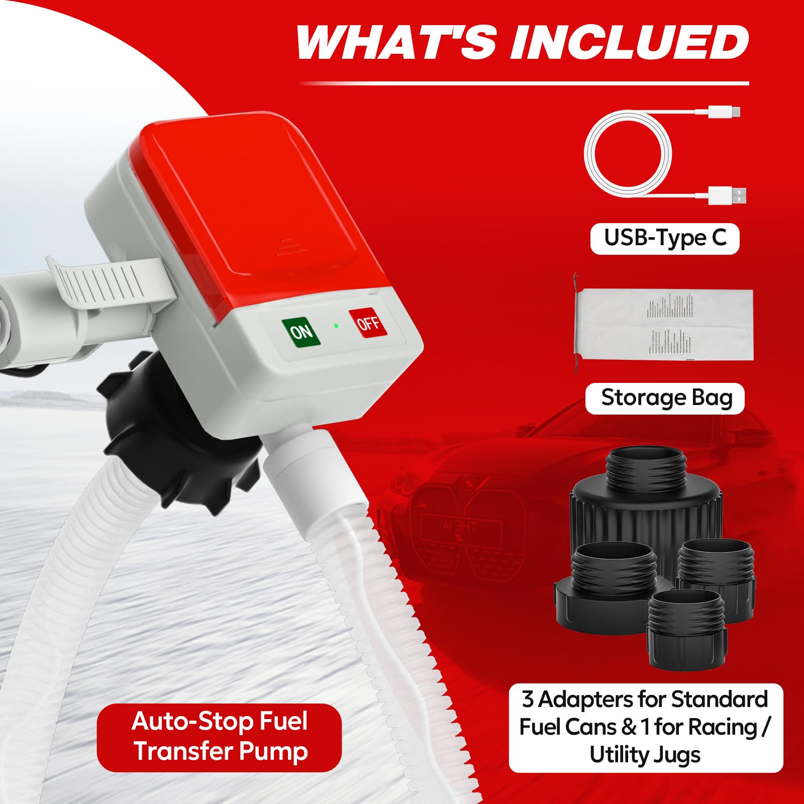 2026 Upgraded Electric Fuel Transfer Pump with Auto-Stop, 3.2 Gallon per Min, USB & Battery Powered, 51