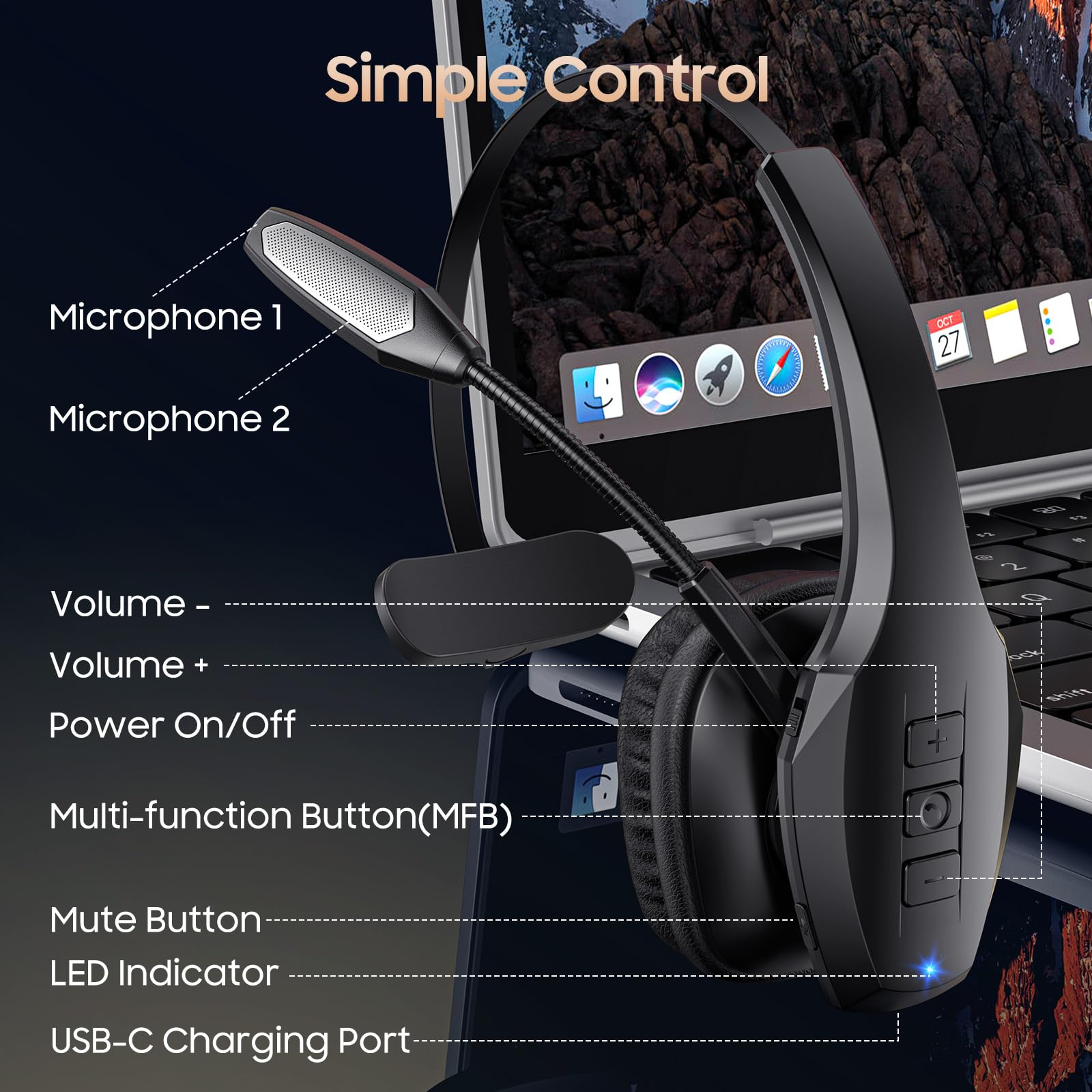 Bluetooth Headset with Microphone, Trucker Headset Bluetooth Wireless Noise Cancelling & Mute Button, 55 Hours Working Time Wireless On-Ear Headset 🍁 All In One Marketplace Canada
