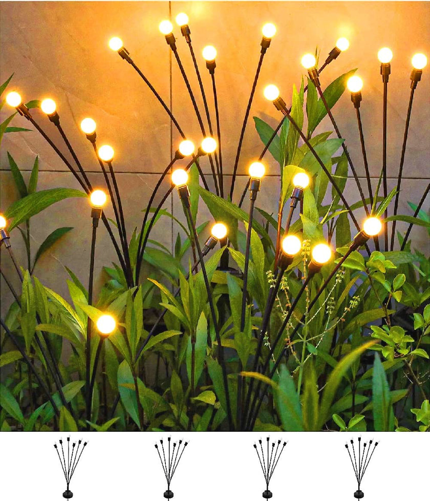 SIOTMERA 4Count Solar Lights Outdoor Waterproof IPX5, Solar Garden Lights, Wind Swaying Firefly Lights, Christmas Lights Outdoor, for Yard Lawn Pathway Decoration Lighting, 6LED WarmYellow 🍁 All In One Marketplace Canada