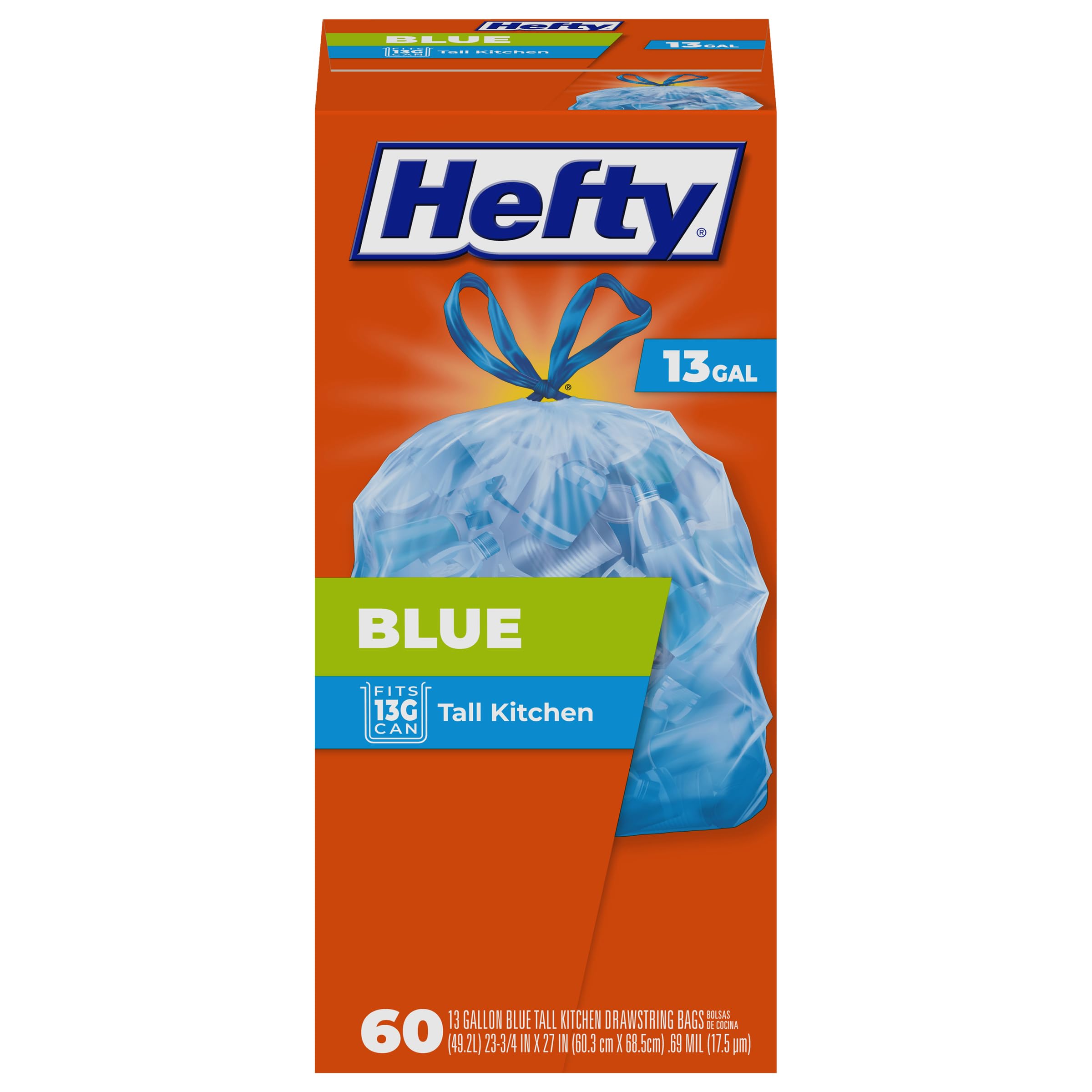 Hefty Recycling Trash/Garbage Bags (Blue, Kitchen Drawstring, 13 Gallon, 60 Count) 🍁 All In One Marketplace Canada