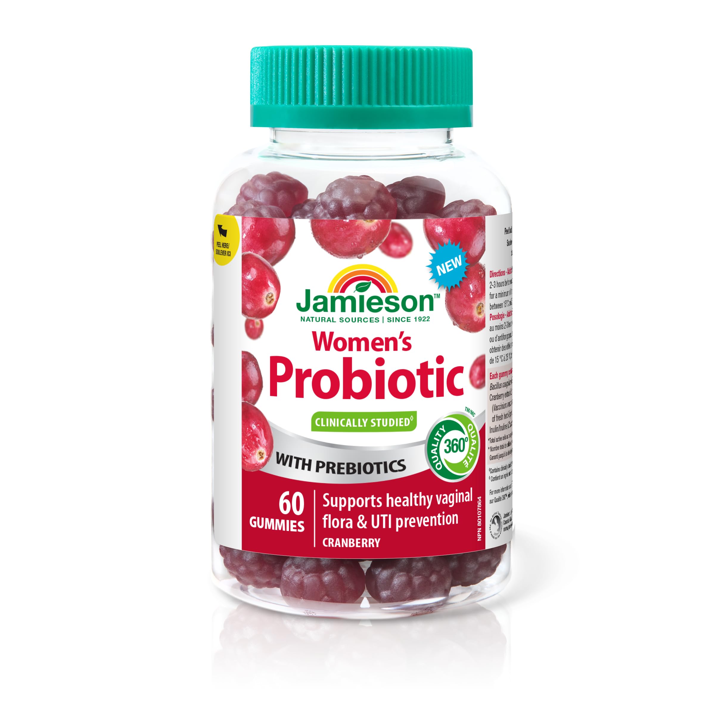 Jamieson Women's Probiotic Gummy with Cranberry and Prebiotics, 60 Gummies. Supports a Healthy Vaginal Flora and Digestive Health, Protects against UTIs. Cranberry Flavoured 🍁 All In One Marketplace Canada