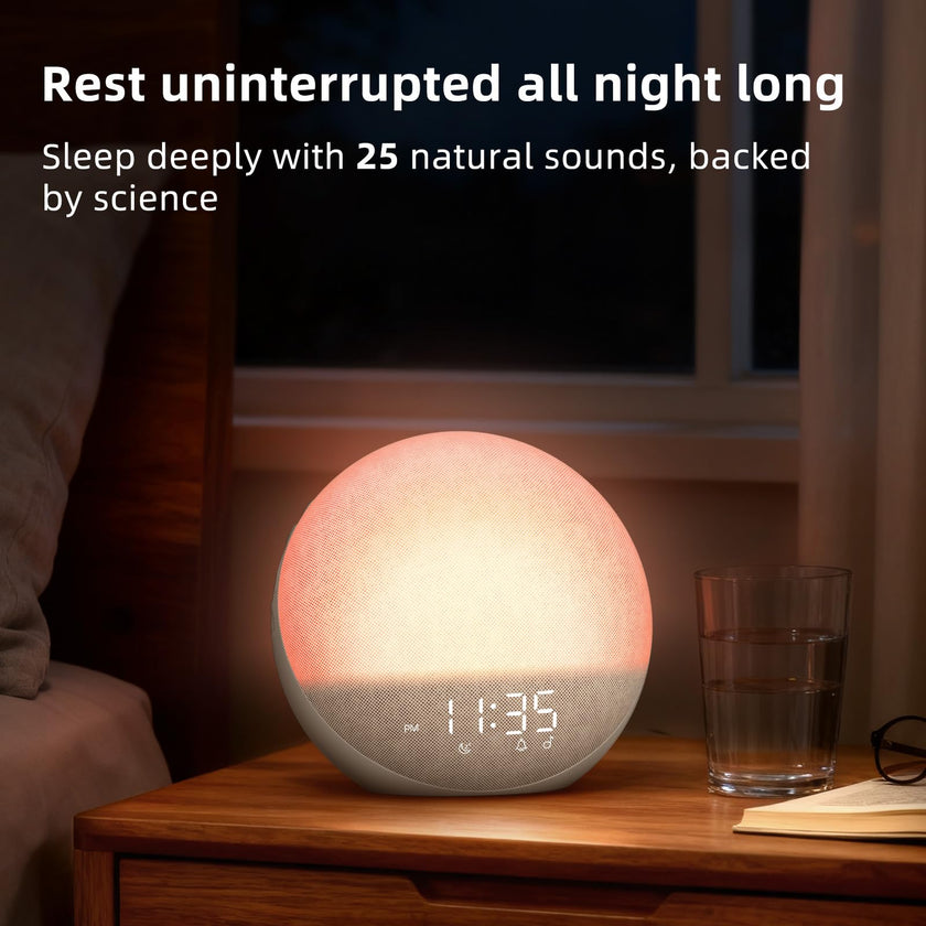 Sunrise Alarm Clock White Noise Machine: Natural Wake Up Light - Dimmable Clock with Bluetooth Speaker for Bedroom - 25 Sleep Sounds for Baby Adults Kids Putty 🍁 All In One Marketplace Canada