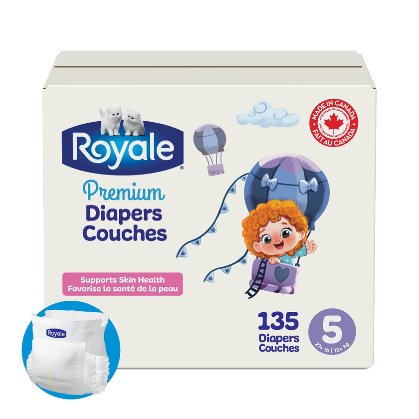 Royale Premium Diapers, Size 5 (27+ lb), 135 Count, Disposable Baby Diapers (Packaging may vary) 🍁 All In One Marketplace Canada