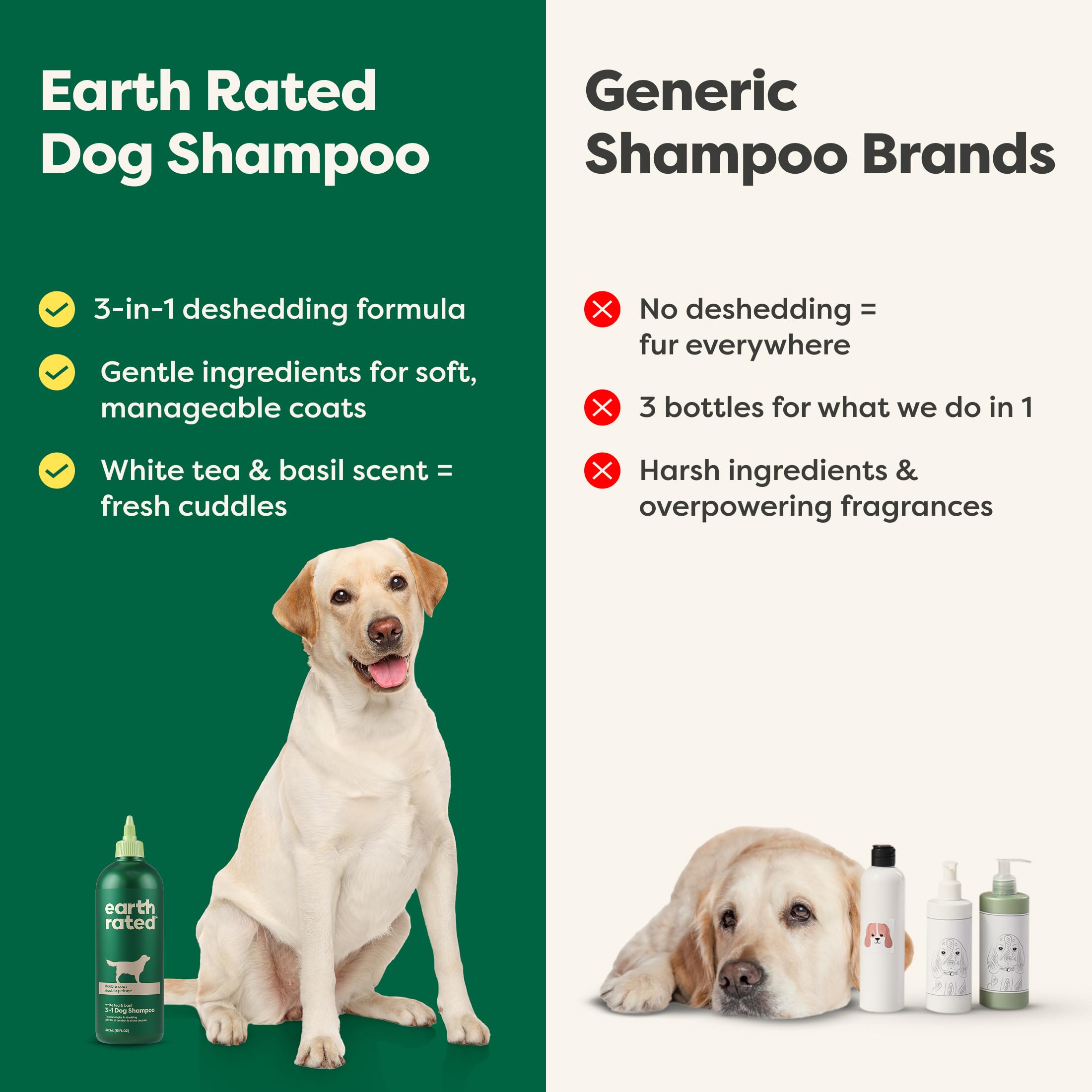 Earth Rated (A Canadian Company), 3-in-1 Deshedding Dog Shampoo and Conditioner, Deodorizing Oatmeal Shampoos for Dogs and Puppies, Great for Smelly Pets, White Tea and Basil Scent, 473 ml 🍁 All In One Marketplace Canada