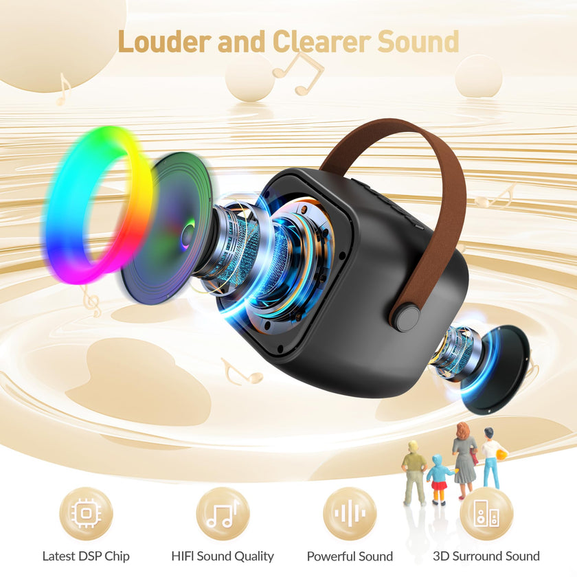 Mini Karaoke Machine, Portable Bluetooth Karaoke Speaker with 2 Wireless Microphones and Party Lights for Kids and Adults, Birthday Gifts for Girls Boys Family Home Party 🍁 All In One Marketplace Canada