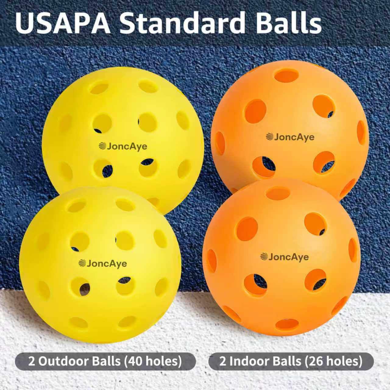 JoncAye Pickle-Ball Paddles Set of 2, Graphite Fiberglass Raquette with Indoor Outdoor Balls, Bag, Grip Tape, USAPA Approved Rackets for Beginners Intermediate All Levels 🍁 All In One Marketplace Canada