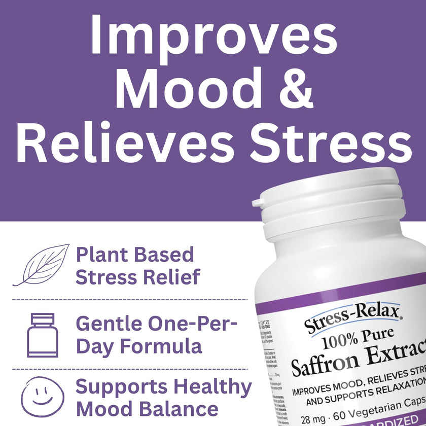Natural Factors Stress-Relax Saffron Extract 28 mg, 60 DAY SUPPLY, 100% Pure, 60 Veg Caps, Improves Mood, Relieves Stress & Supports Relaxation, Proudly Canadian 🍁 All In One Marketplace Canada