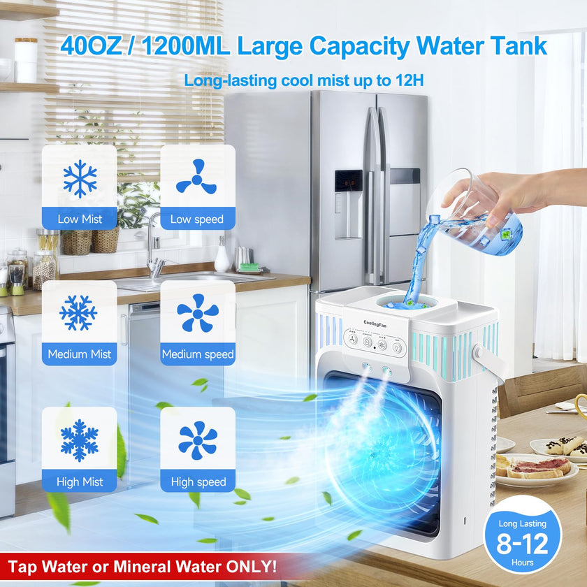 Portable Air Conditioners, 4 in 1 1200ML Personal Air Conditioner, Evaporative Air Cooler Fan with Remote, 7 RGB Light Modes, 3 Speeds & 2-8H Timer for Bedroom,Car,Nightstand, Office, Dorm, RV 🍁 All In One Marketplace Canada