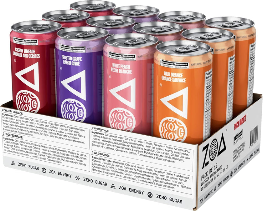 ZOA Sugar Free Energy Drinks, Variety Pack - 355ml (Pack of 12) 🍁 All In One Marketplace Canada