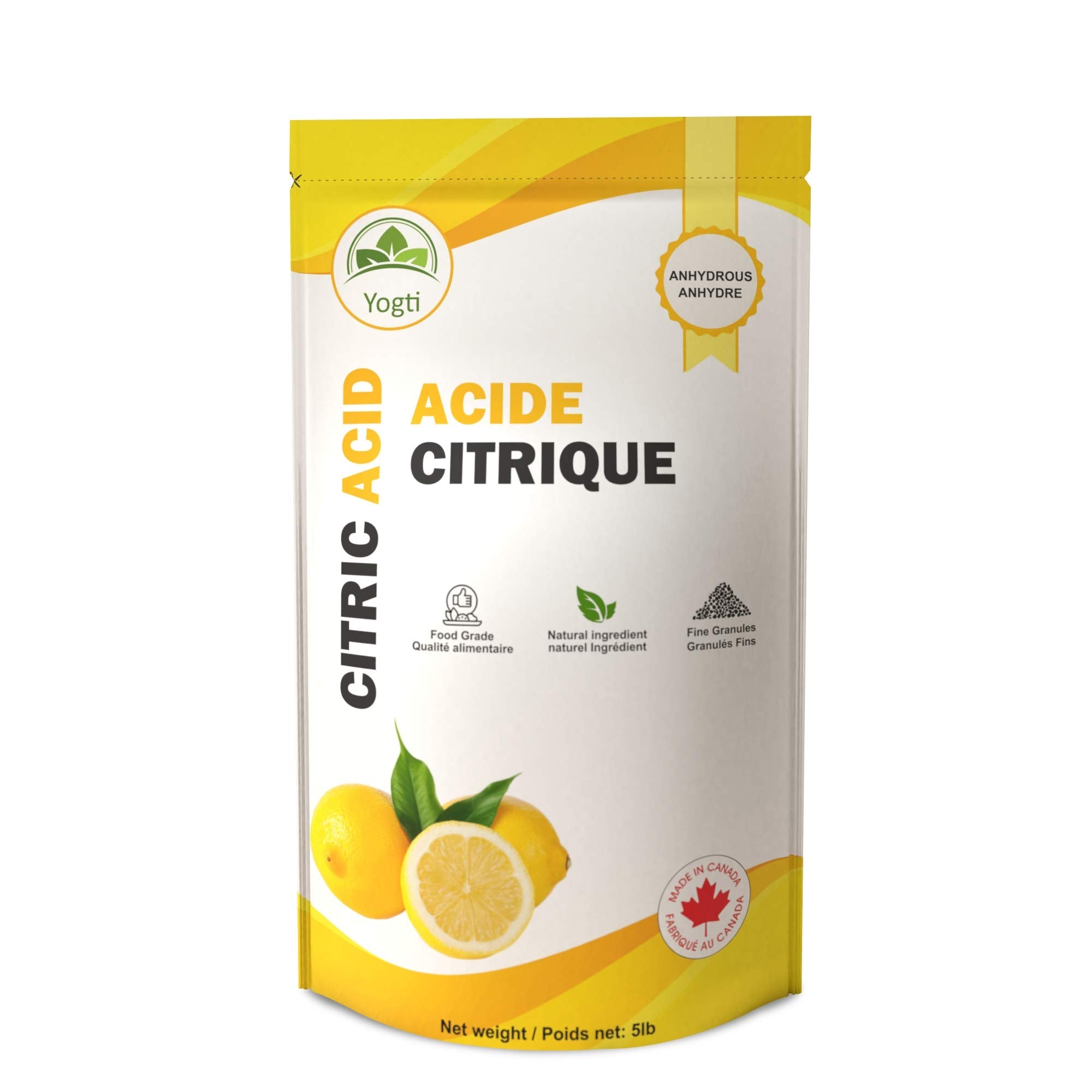 Yogti [Made in Canada] Citric Acid Powder for Bath Bombs, Food Grade, 100% Pure, Non-GMO (5 lb) 🍁 All In One Marketplace Canada