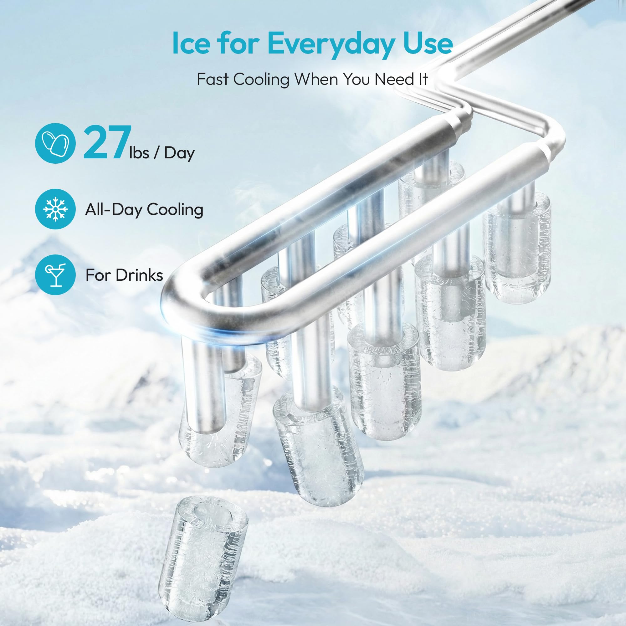 EUHOMY Countertop Ice Maker Machine with Handle, 26lbs Per Day, 9 Ice Cubes Ready in 6 Mins, Auto-Cleaning Portable Ice Maker with Basket and Scoop, for Home/Kitchen/Camping/RV (Silver) 🍁 All In One Marketplace Canada