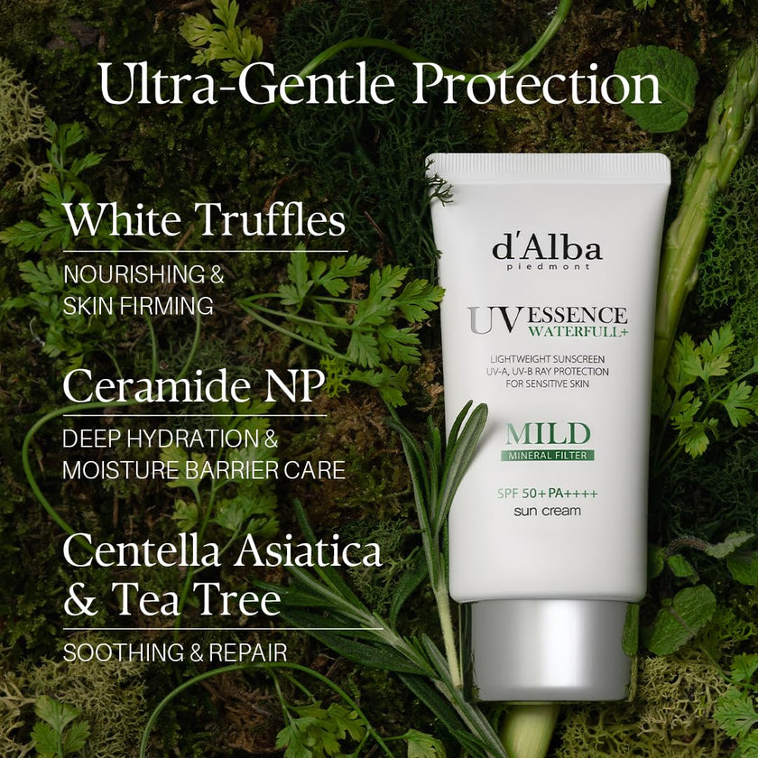 d'alba Piedmont Italian White Truffle Waterfull Mild Sunscreen, Vegan, Mineral Sunscreen, SPF 51+ PA++++, Non-Nano Sunscreen Suitable for all Sensitive Skin, Gentle & Light Finish, Korean Skincare (50ml) 🍁 All In One Marketplace Canada