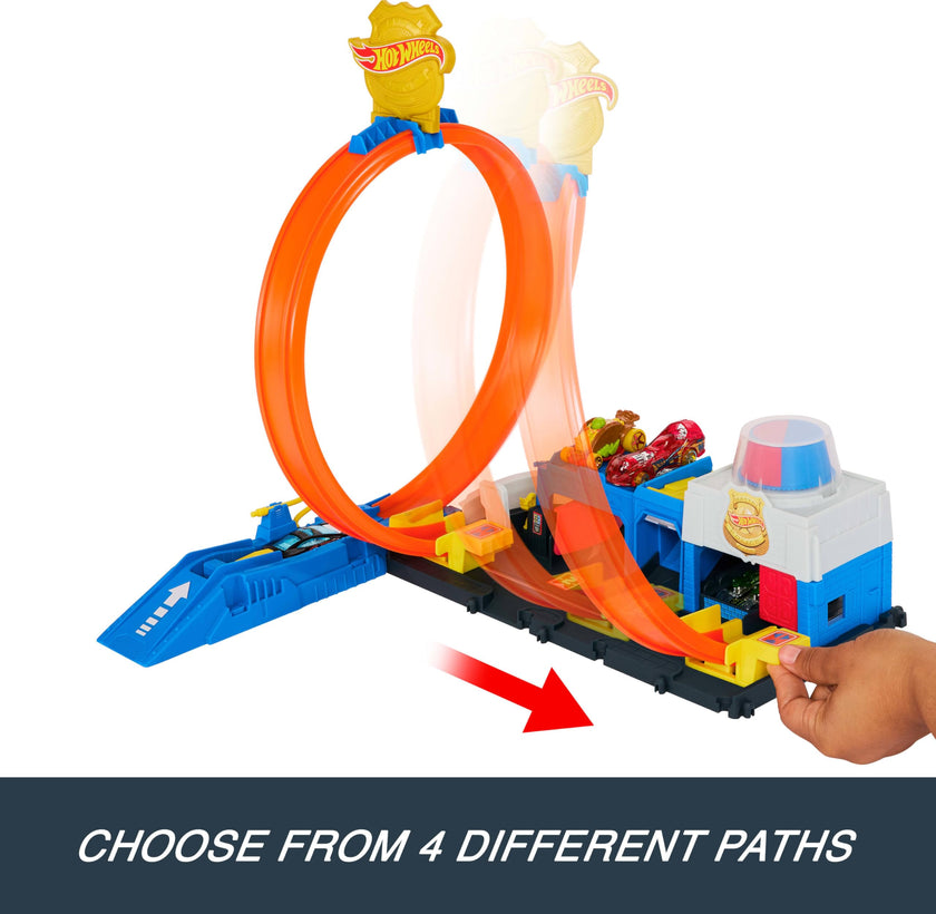 Hot Wheels Toy Car Track Set, Super Police Station Playset with 1:64 Scale Die-Cast Vehicle, Adjustable Loop for Multiple Ways to Race & Stunt 🍁 All In One Marketplace Canada