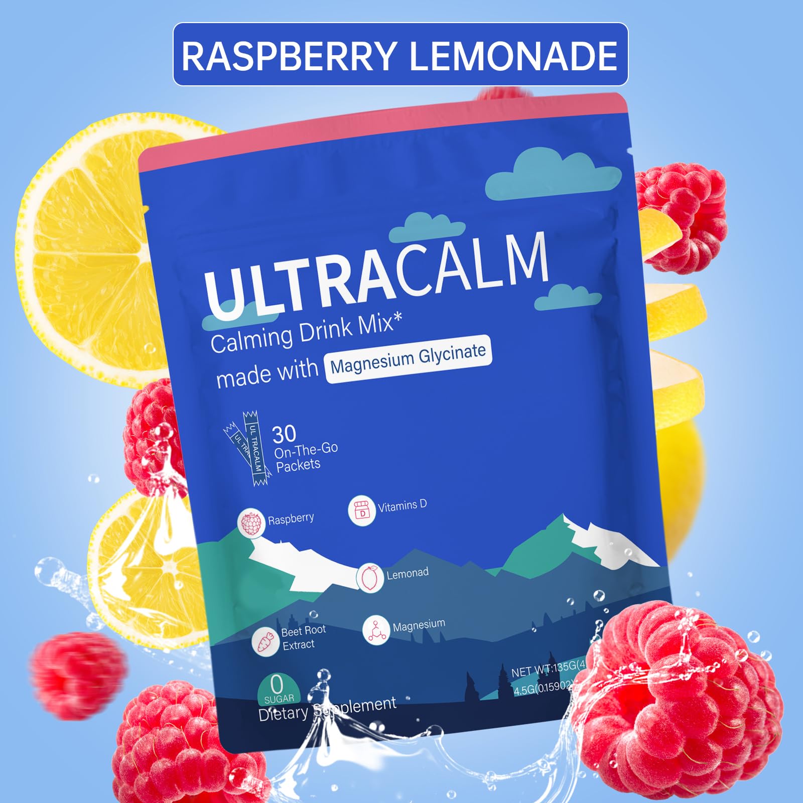GMOOKEY UltraCalm Super Drink Packets, Raspberry Lemonade Flavor, Sugar‑Free Stress Relief & Focus Support with Magnesium, Non‑GMO, Vegetarian (30 Servings) 🍁 All In One Marketplace Canada