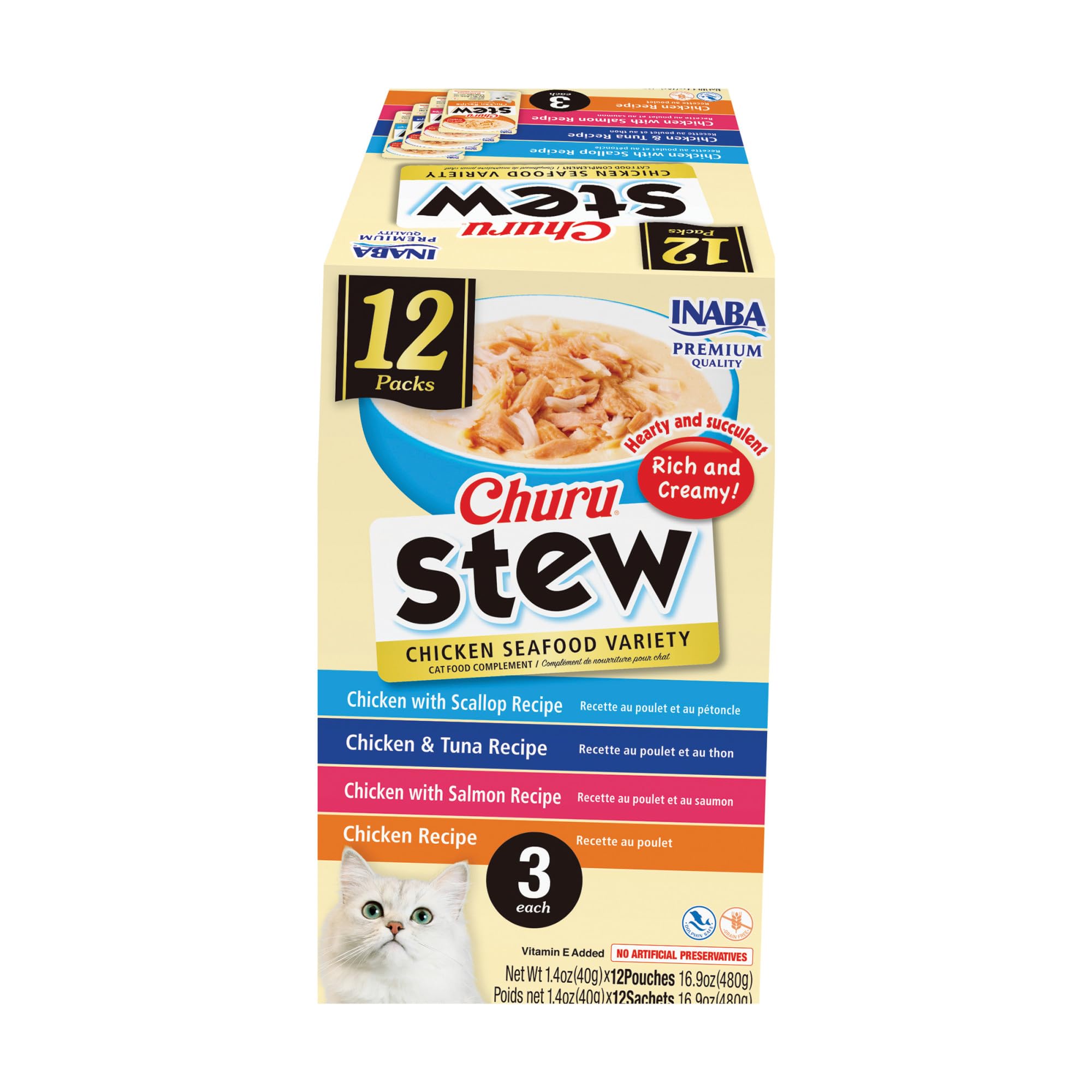 INABA Churu Stew for Cats, Side Dish Pouch with Vitamin E, 39 Grams per Pouch, 12 Pouches, Chicken & Seafood Variety 🍁 All In One Marketplace Canada
