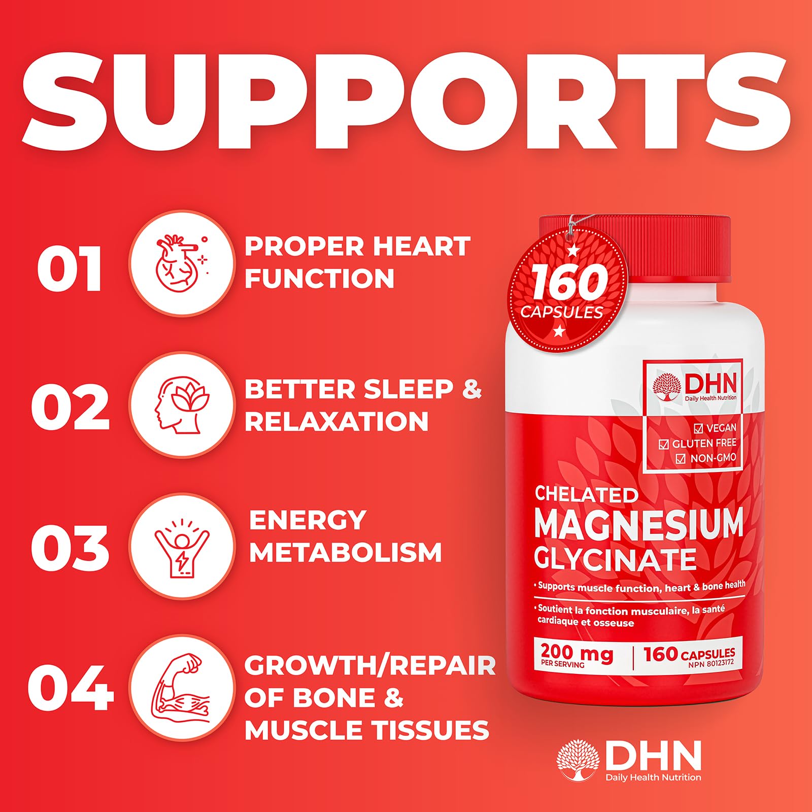 Magnesium Glycinate/Bisglycinate | Supports Sleep, Relaxation, Energy Metabolism & Muscle Function | Chelated | 200mg Elemental Magnesium | Stomach Friendly | Canadian Made, Quality Assured 🍁 All In One Marketplace Canada