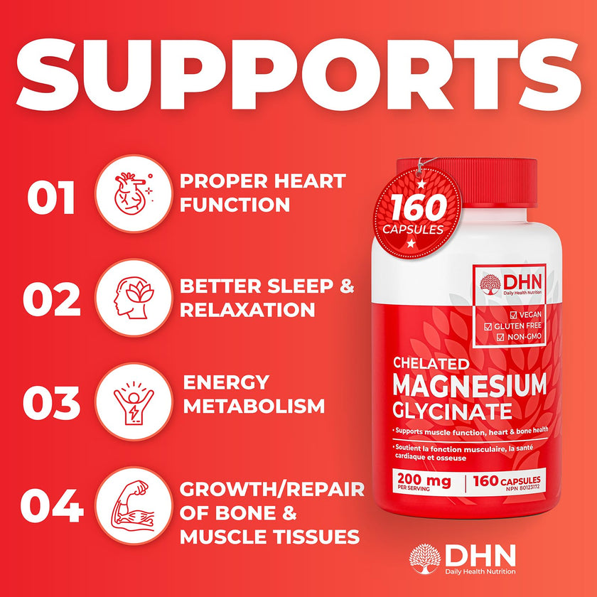 Magnesium Glycinate/Bisglycinate | Supports Sleep, Relaxation, Energy Metabolism & Muscle Function | Chelated | 200mg Elemental Magnesium | Stomach Friendly | Canadian Made, Quality Assured 🍁 All In One Marketplace Canada