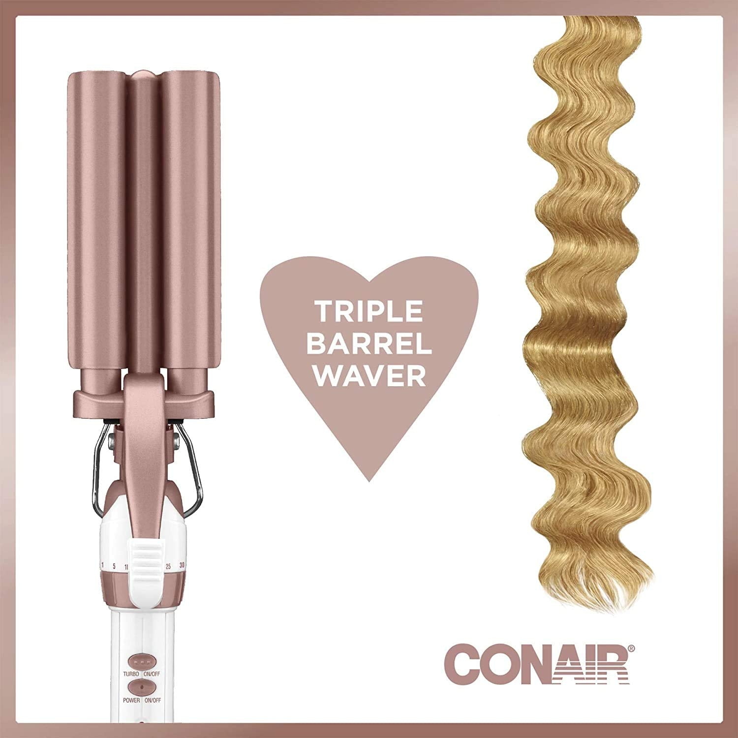 Conair CD704C Double Ceramic Triple Barrel Curl Styling Waver, Deep waves, Long lasting nautral tight waves for all hair lengths, Turbo Heat® – up to 68°F (20C) burst of heat, White/ Rose Gold 🍁 All In One Marketplace Canada