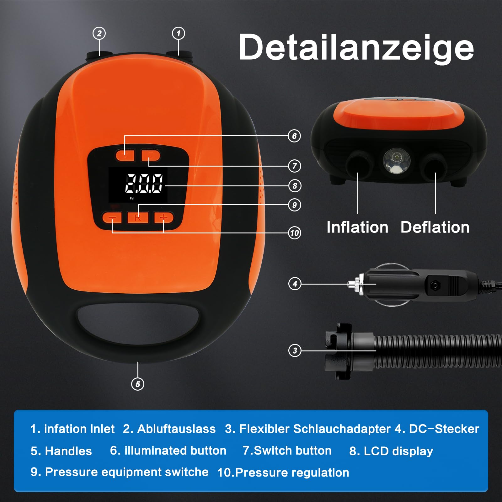 Paddle Board Pump, SUP Electric Air Pump, Portable 20 PSI Air Compressor, Auto-Off Inflation & Deflation Function with 12V DC Car Cigarette Lighter for Paddle Board,Inflatable Sups, Kayaks and Boats 🍁 All In One Marketplace Canada