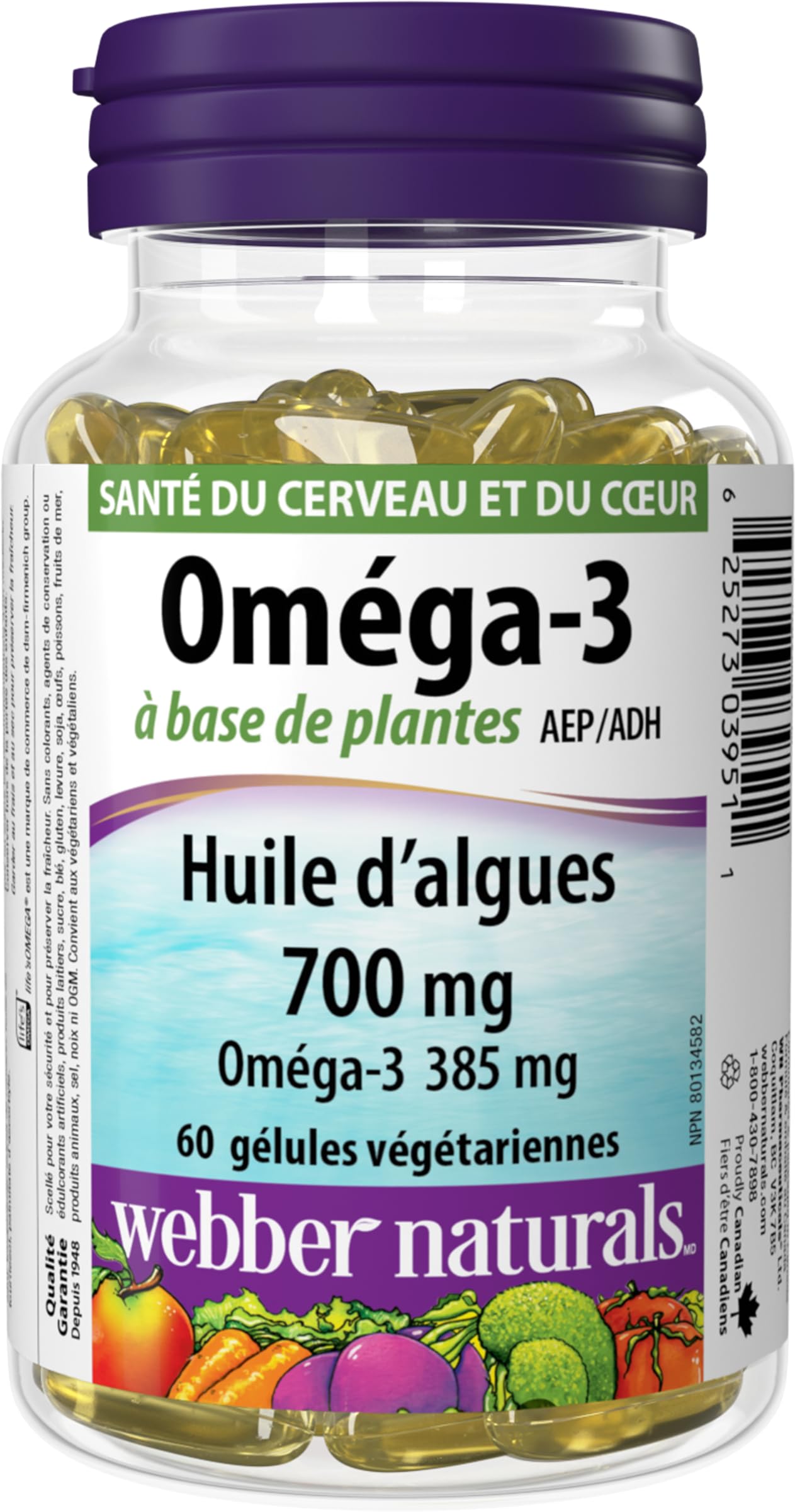 Webber Naturals Plant-Based Omega-3, 60 Softgels, Fish-Free Source of Omega-3, From Sustainably Cultivated Algae, Vegan 🍁 All In One Marketplace Canada
