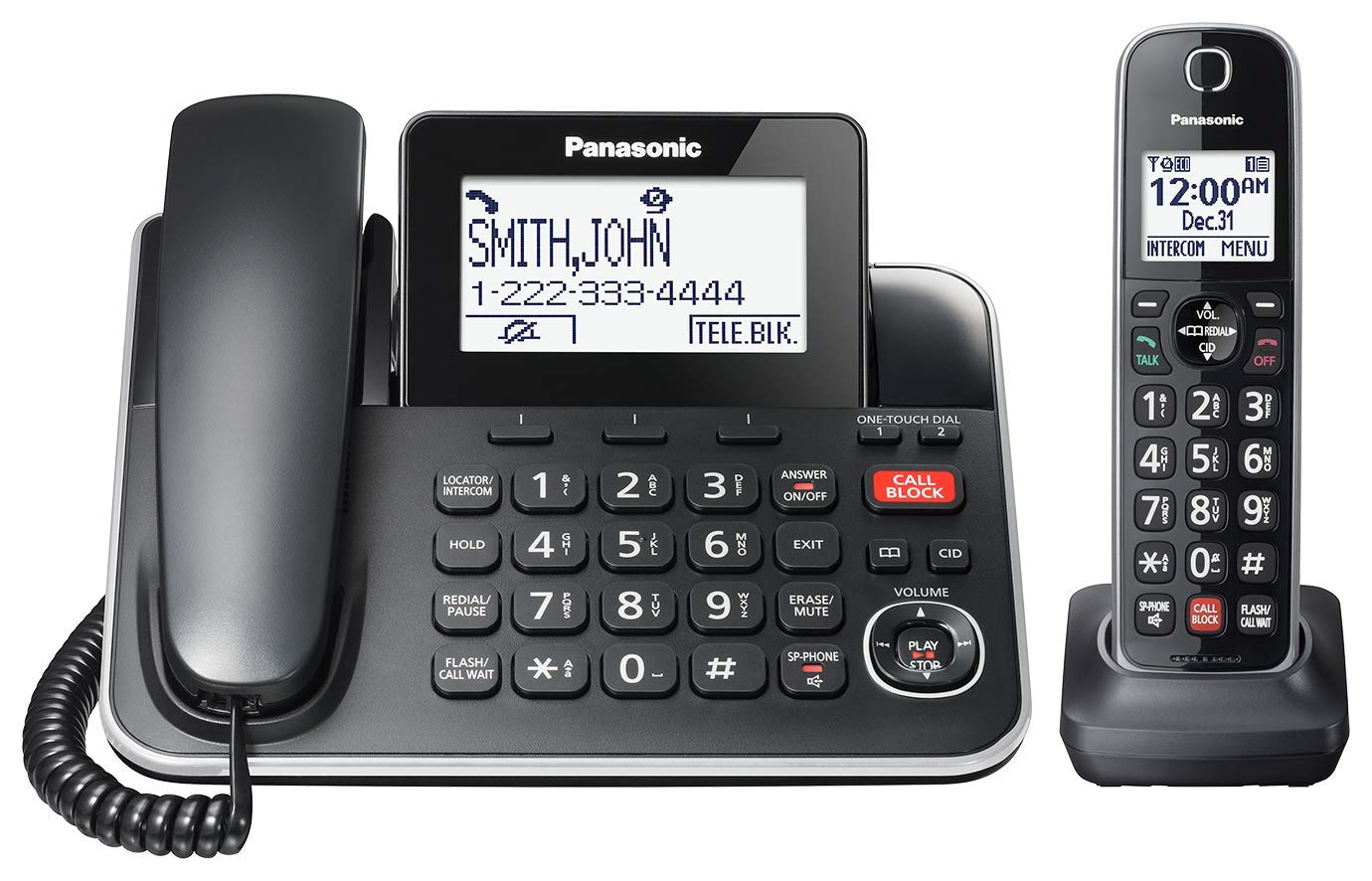 Panasonic DECT 6.0 2-in-1 Corded/Cordless Phone with Answering Machine, Advanced Call Block (1,000 Numbers), and Talking Caller ID - 1 Cordless Handset - KX-TGF870CB, Black 🍁 All In One Marketplace Canada