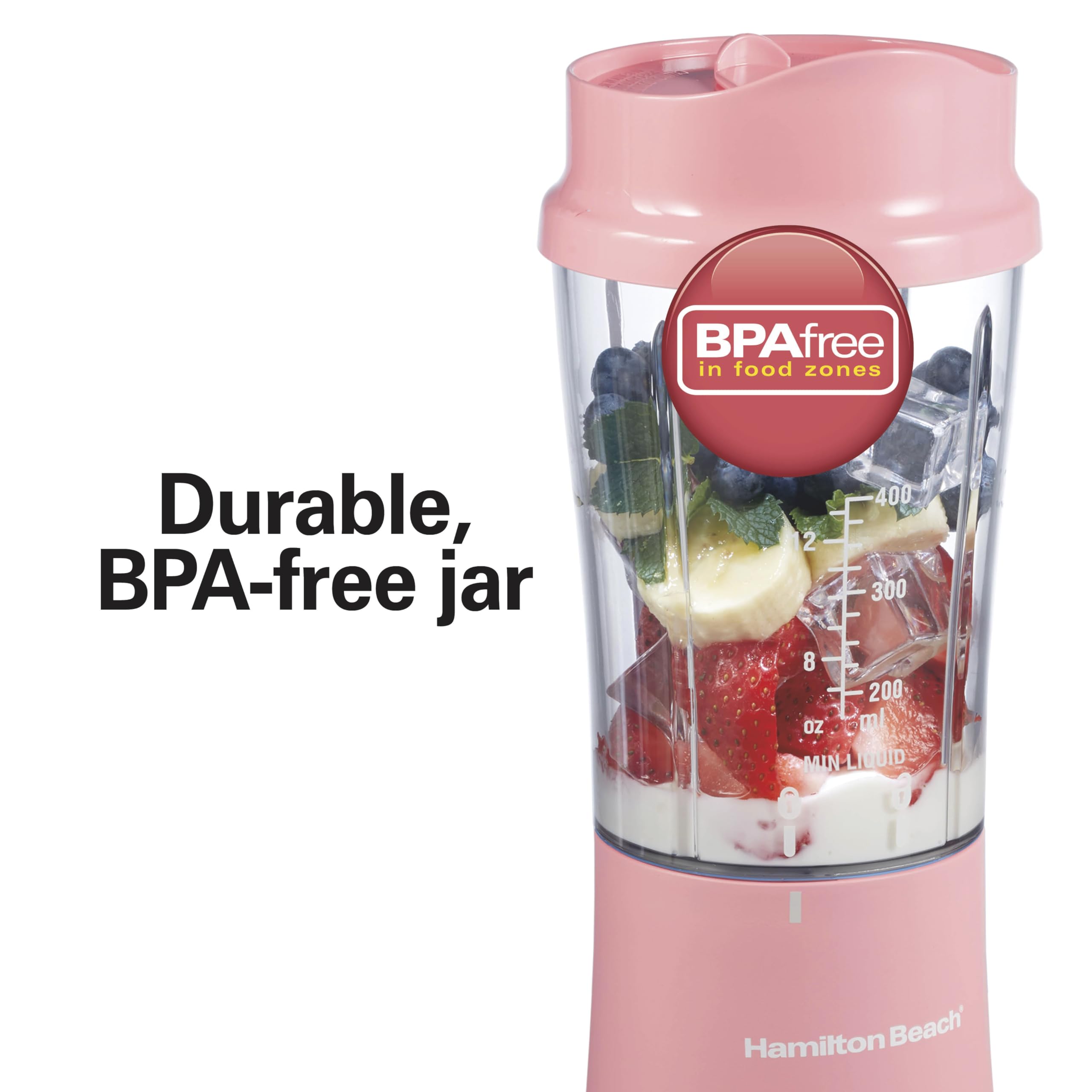 Hamilton Beach Personal Blender for Smoothies & Protein Shakes, Portable Single Serve Blender with Travel Lid, 14 oz BPA-Free Jar, 175W, Compact Countertop Blender Coral, 51171 🍁 All In One Marketplace Canada