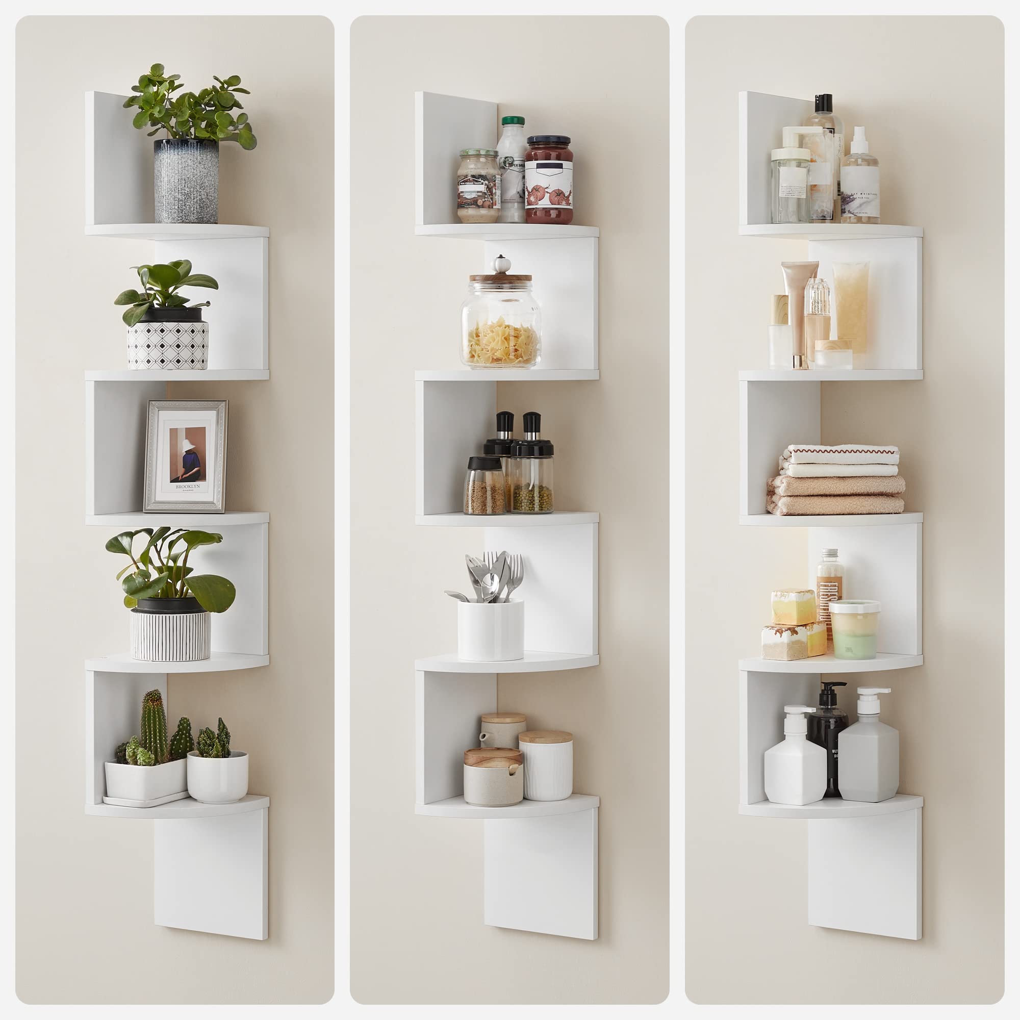 VASAGLE CUSTOS Collection - Corner Shelf Wall Mount, 5-Tier Floating Corner Bookshelf, Plant Shelf for Bedroom, Living Room, Bathroom, Home Office, Cloud White ULBC72WT 🍁 All In One Marketplace Canada