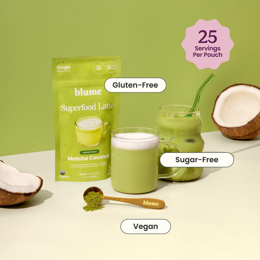 Blume Matcha Coconut Superfood Latte – Organic Matcha Green Tea from Shizuoka Japan, Moringa Leaf & Coconut Milk Latte Mix, Caffeine & L-Theanine for Energy & Focus, Zero Sugar, Vegan - 25 Servings 🍁 All In One Marketplace Canada