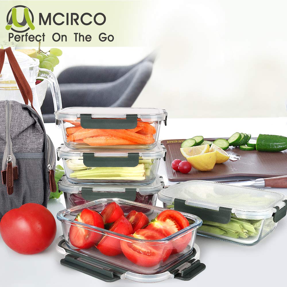 M MCIRCO [5-Packs, 36 Oz.] Glass Meal Prep Containers with Lifetime Lasting Snap Locking Lids Glass Food Containers,Airtight Lunch Container,Microwave, Oven, Freezer and Dishwasher (4.5 Cup) 🍁 All In One Marketplace Canada