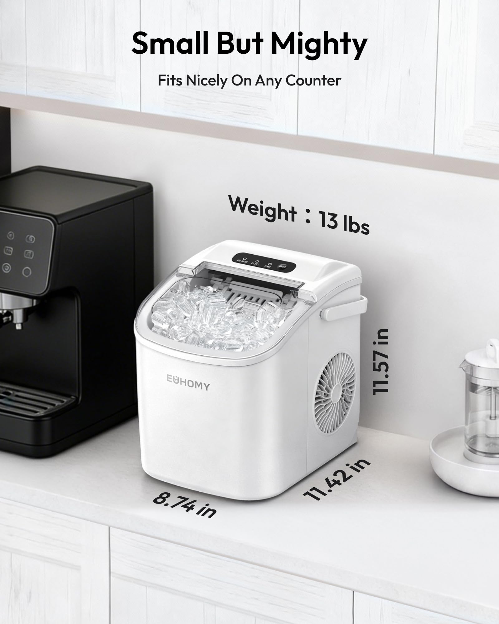 EUHOMY Countertop Ice Maker Machine with Handle, 26lbs Per Day, 9 Ice Cubes Ready in 6 Mins, Auto-Cleaning Portable Ice Maker with Basket and Scoop, for Home/Kitchen/Camping/RV (White) 🍁 All In One Marketplace Canada