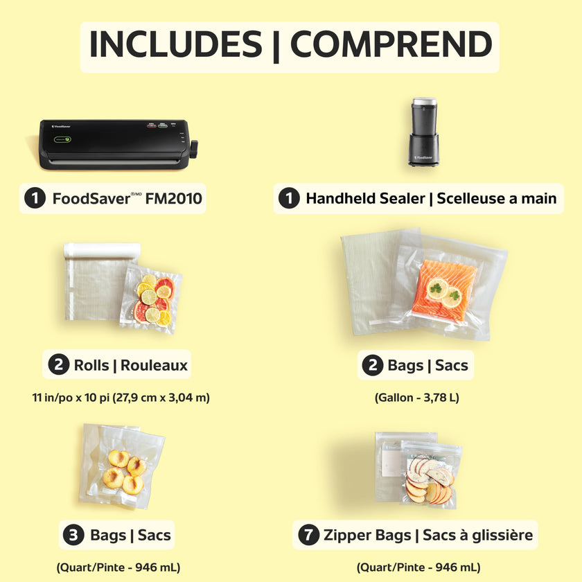 FoodSaver Vacuum Sealer Machine with Portable Handheld Sealer, 12 Vacuum Seal Bags and 2 Rolls - Black - FM2010 🍁 All In One Marketplace Canada