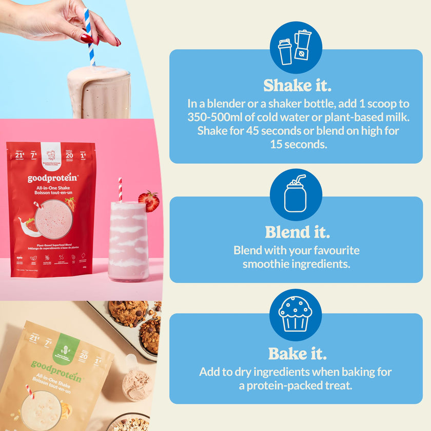 Good Protein Vegan Plant-based Protein Powder 100% Natural, Non-GMO, Dairy-free, Gluten-free, Soy-free, No Added Sugar and Nothing Artificial. Peanut Butter All-in-One Shake 440 grams 🍁 All In One Marketplace Canada