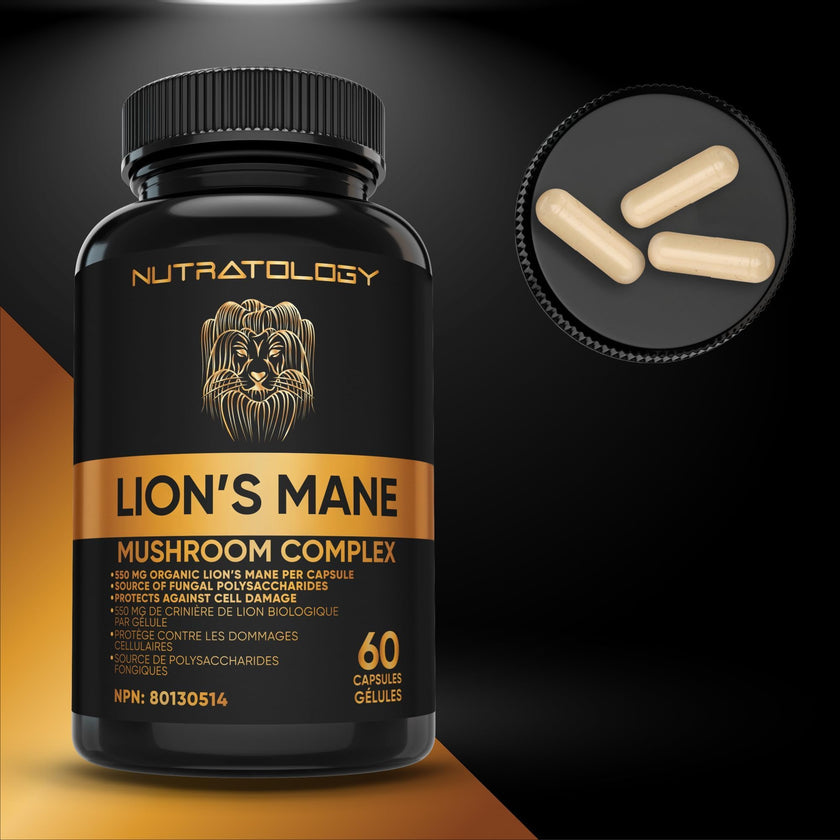 Nutratology® Organic Lion's Mane Mushroom Capasules - Nootropic Functional Mushroom Supplements Made With 40% Polysaccharides & >20% Beta-Glucan | Supports Memory, Cognition & Brain Health - 60 Count 🍁 All In One Marketplace Canada